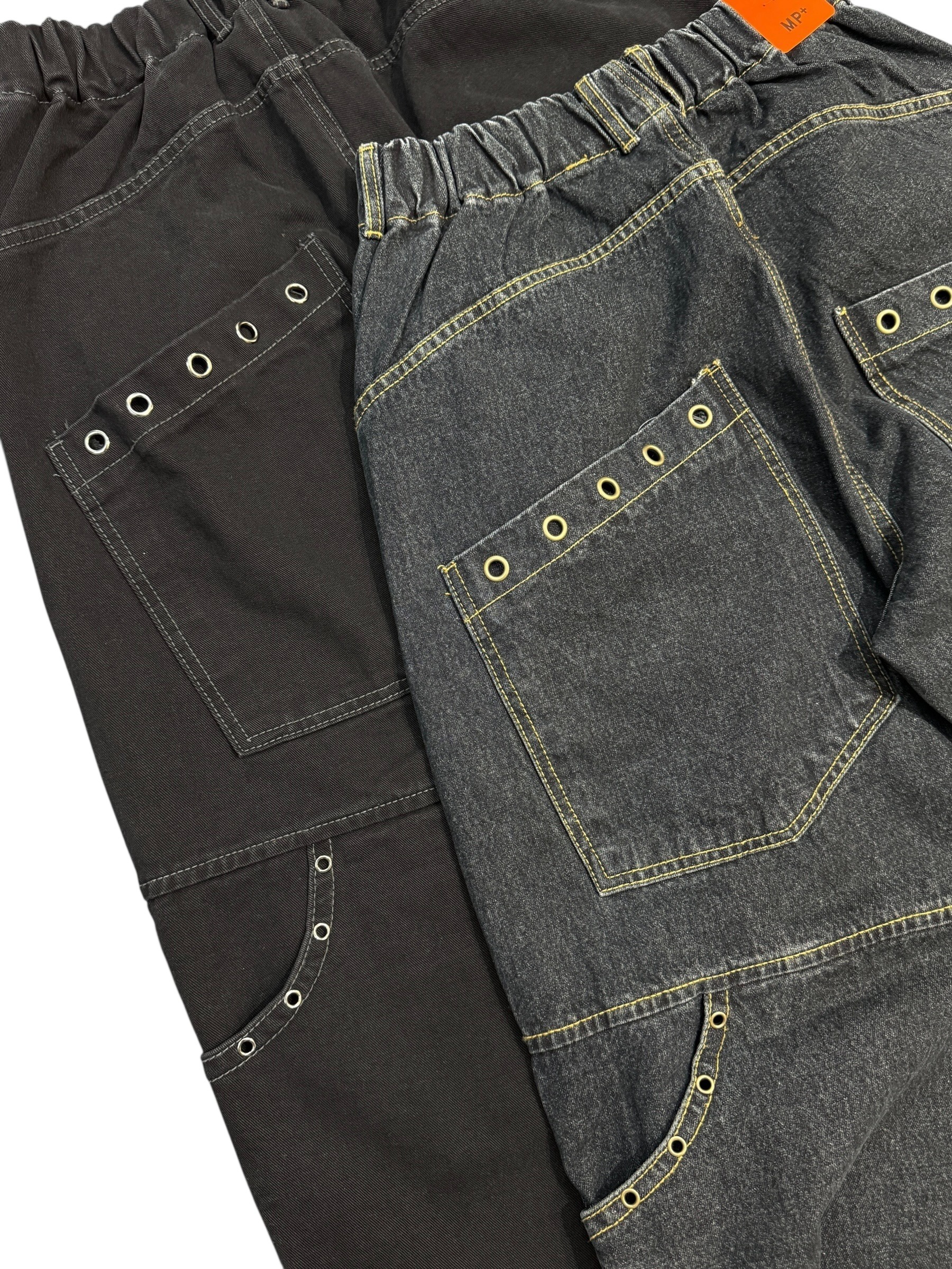 Eyelet pocket balloon denim pants
