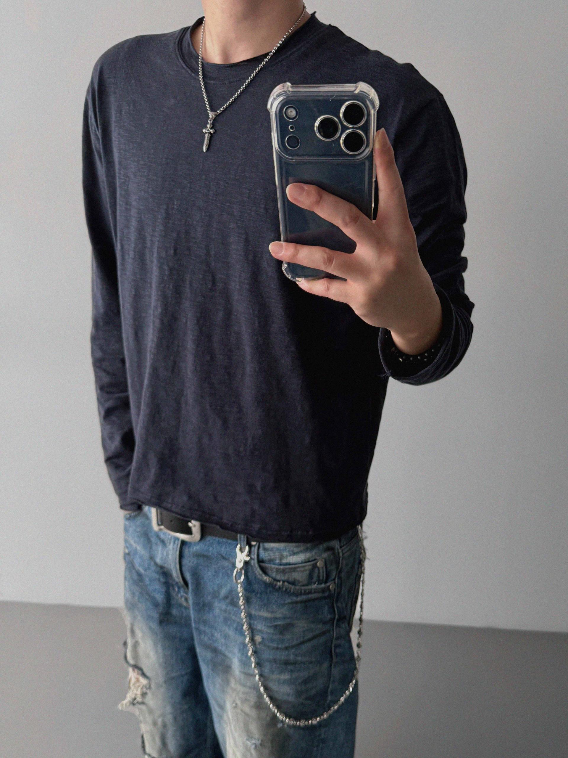 Slub cuting crop long sleeve t