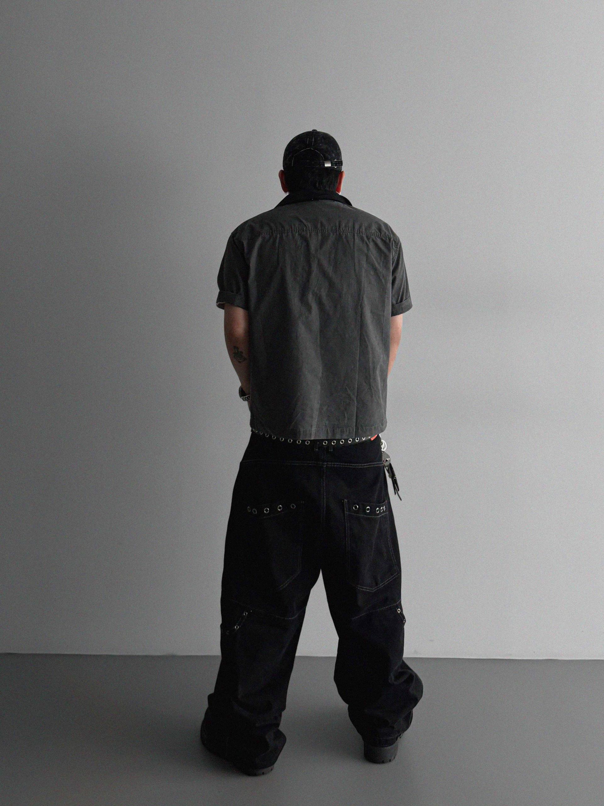 Eyelet pocket balloon denim pants