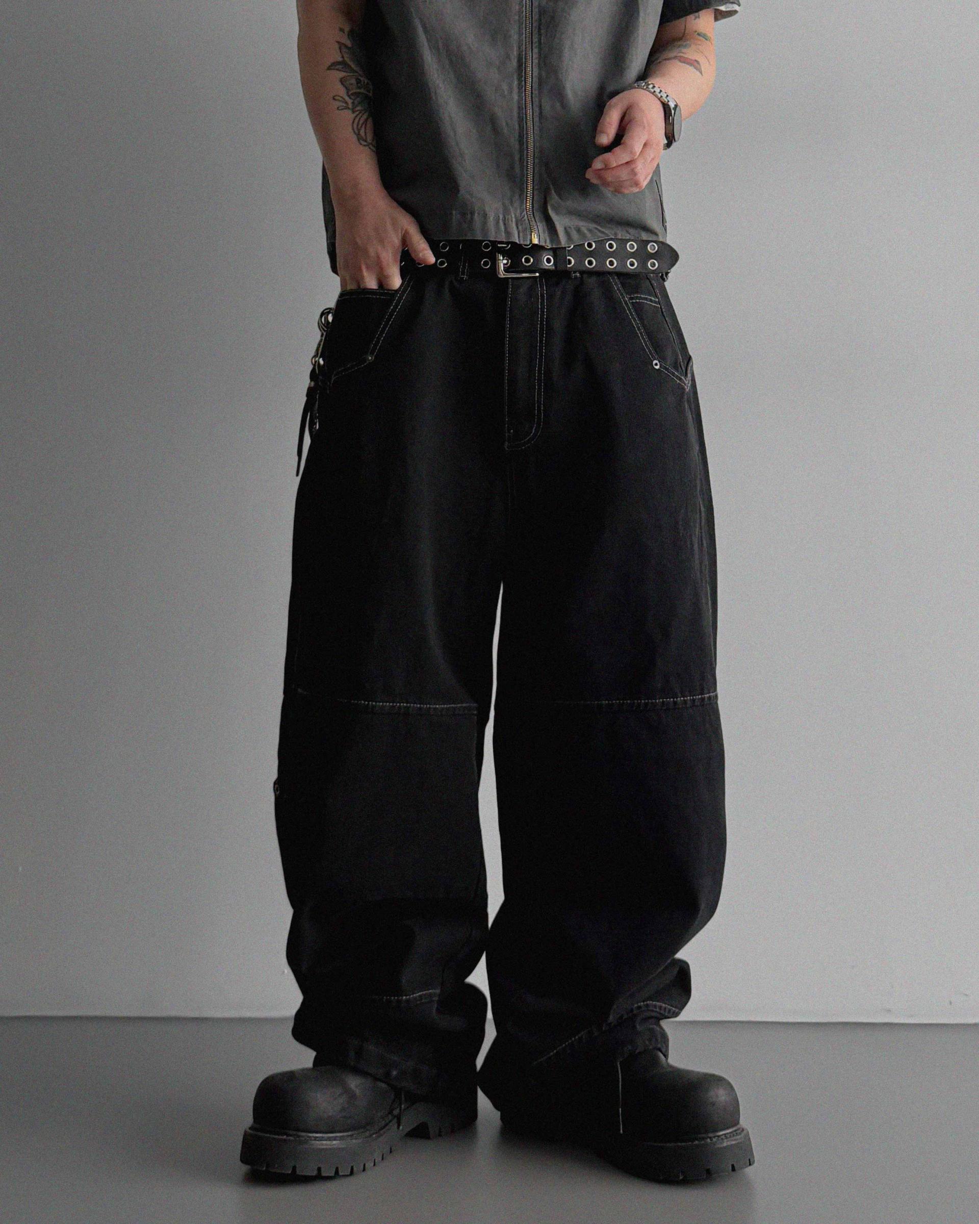 Eyelet pocket balloon denim pants