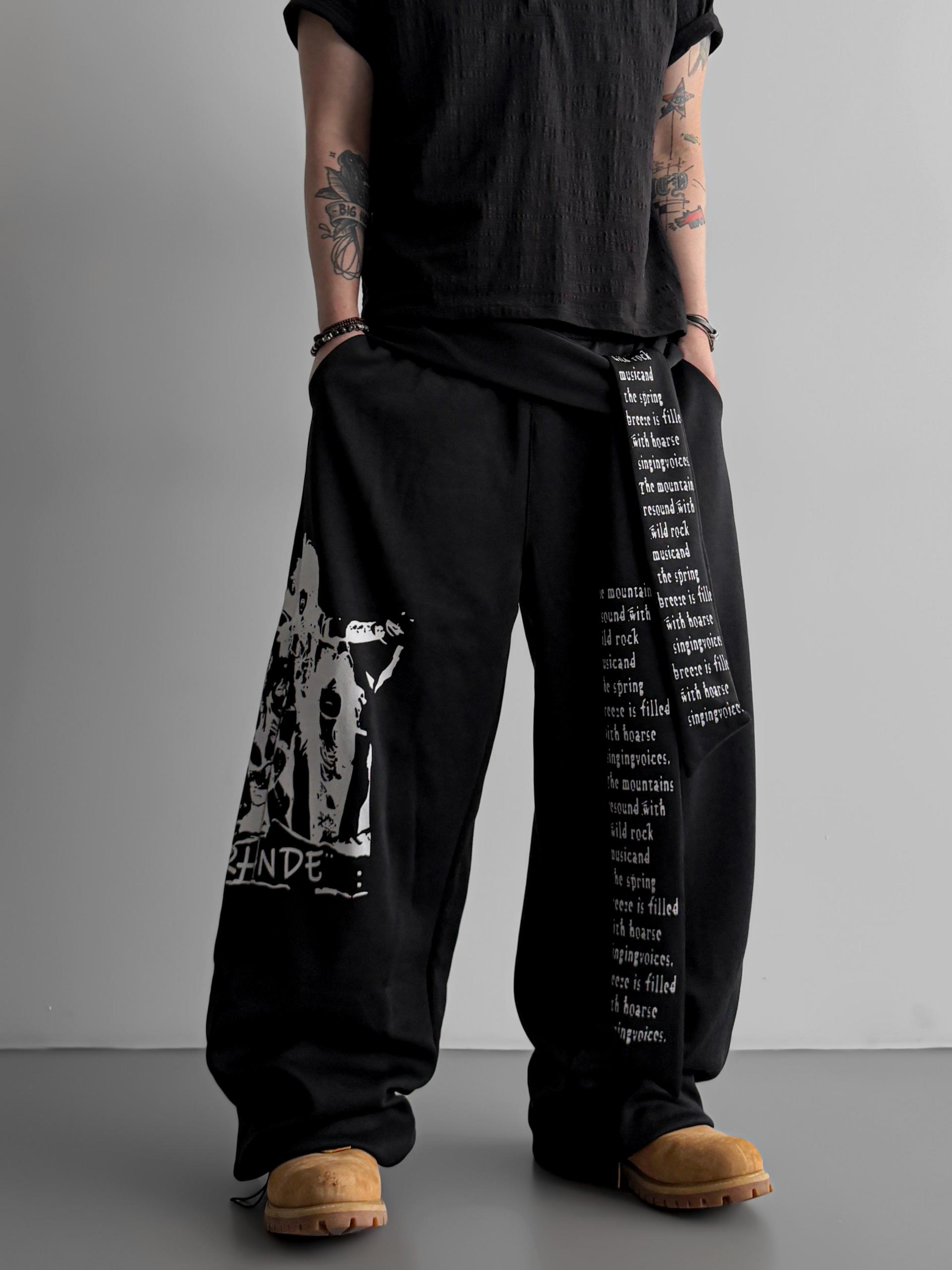 Lettering graphic strap sweat pants