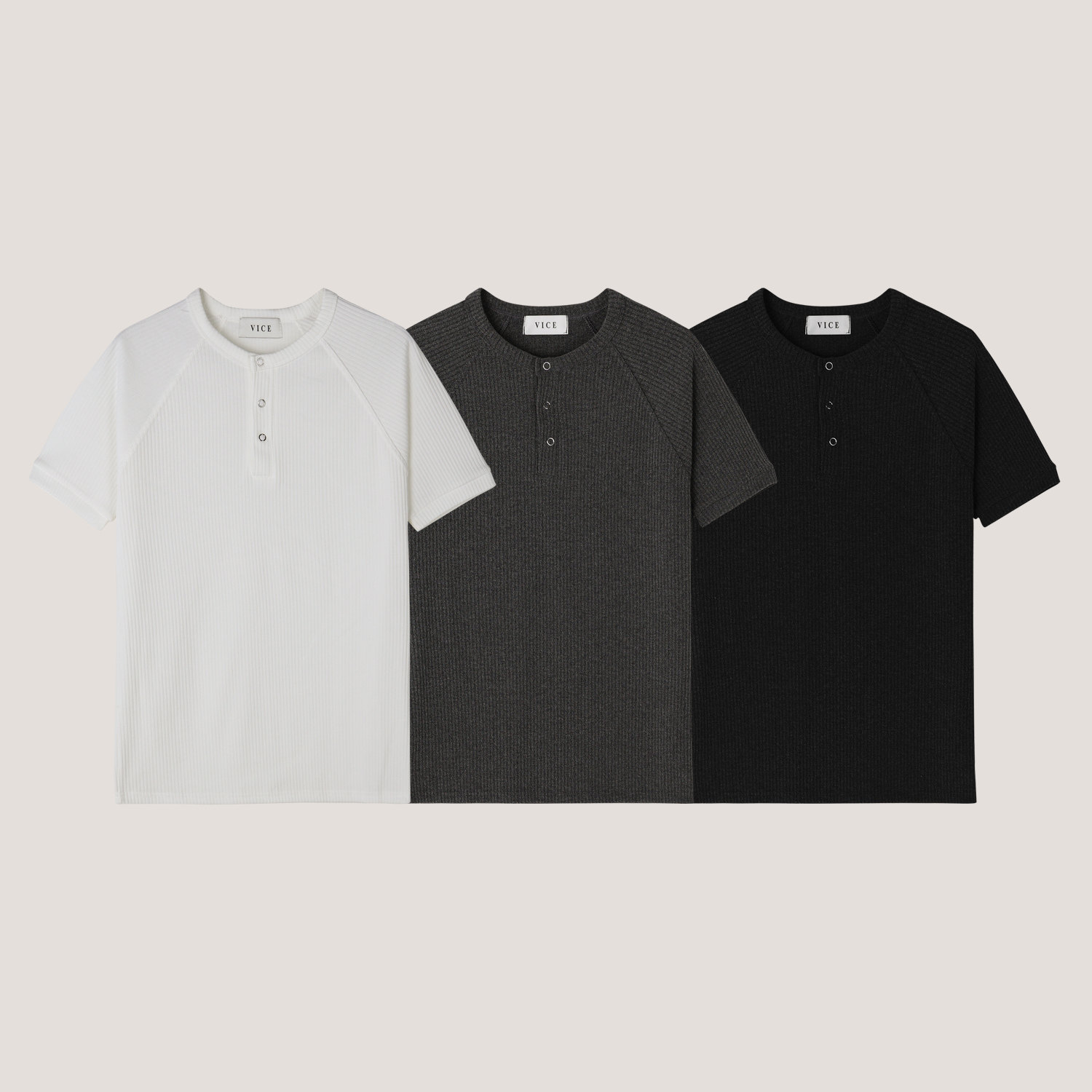 Fold ribbed henley neck muscle half t