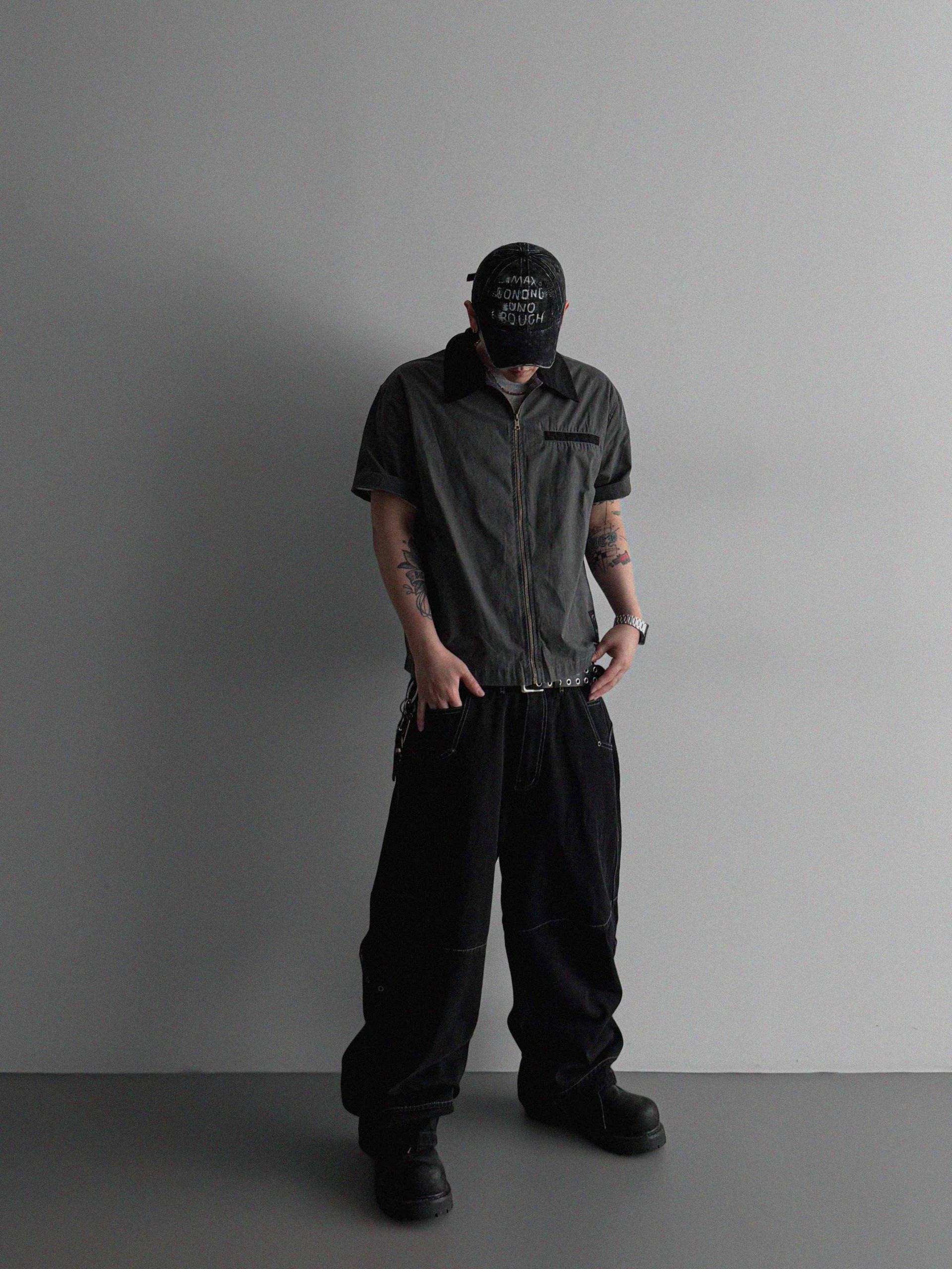 Eyelet pocket balloon denim pants