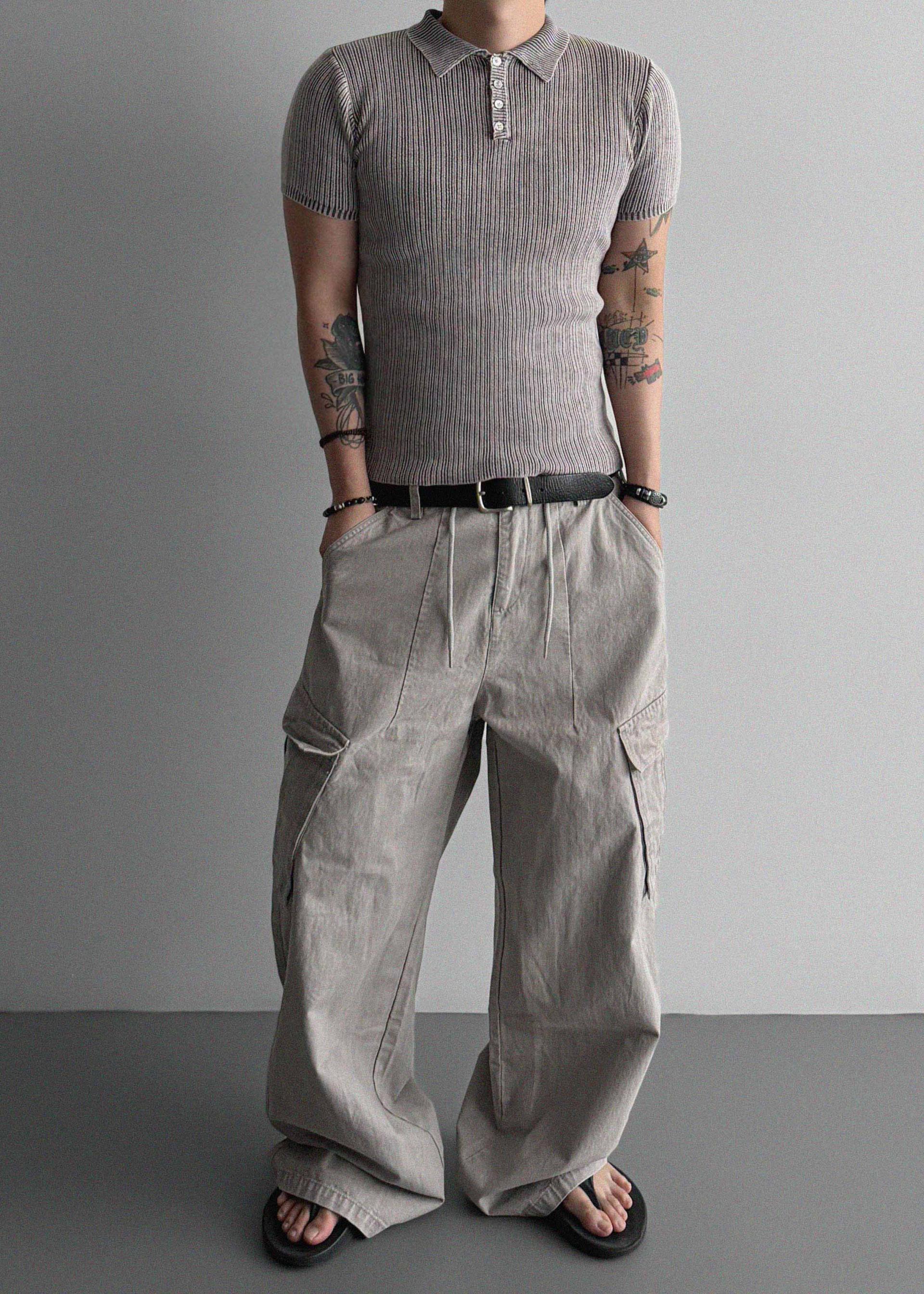 Garments ribbed collar muscle half T