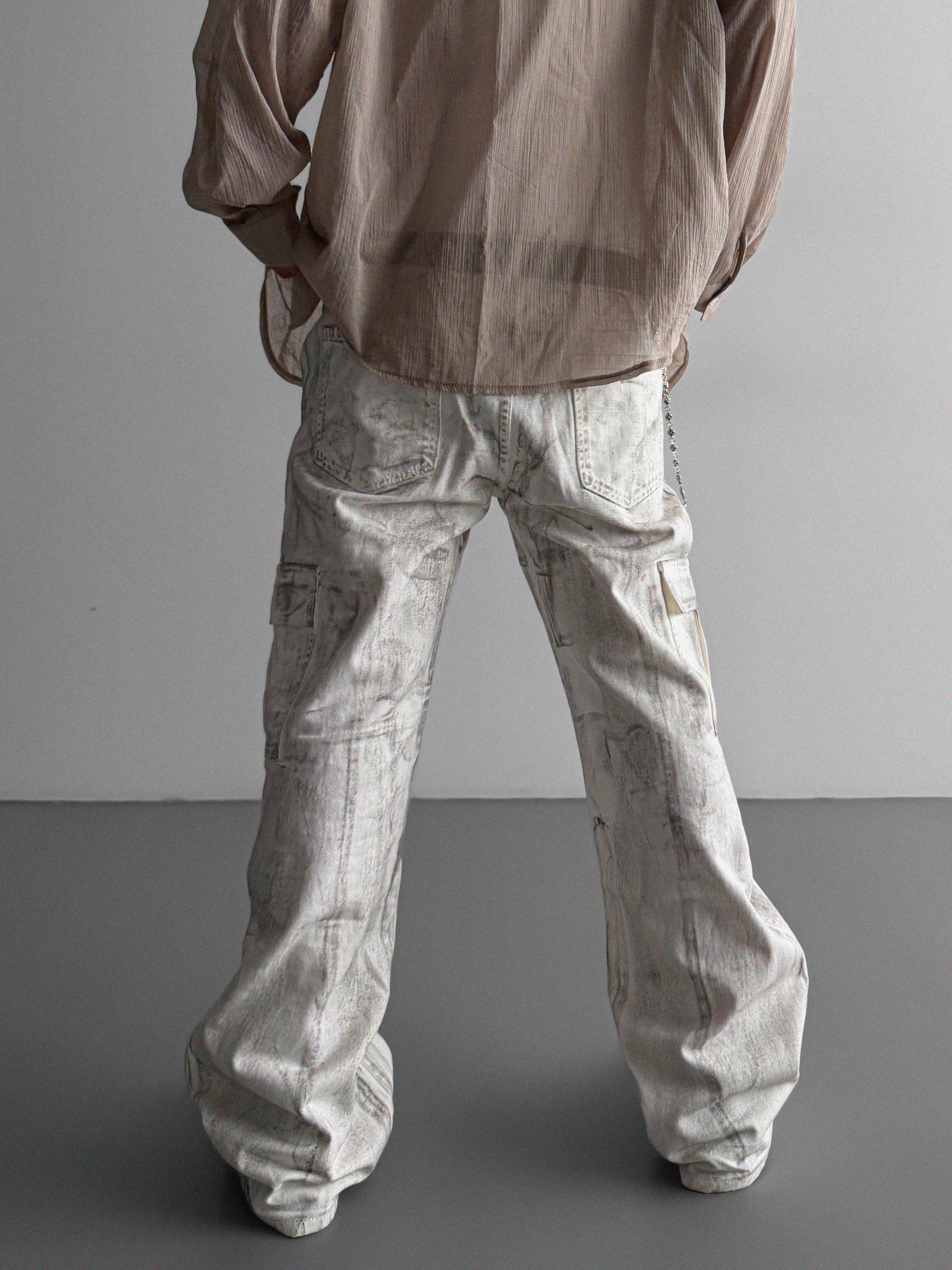 Peril dirty white denim cargo pants