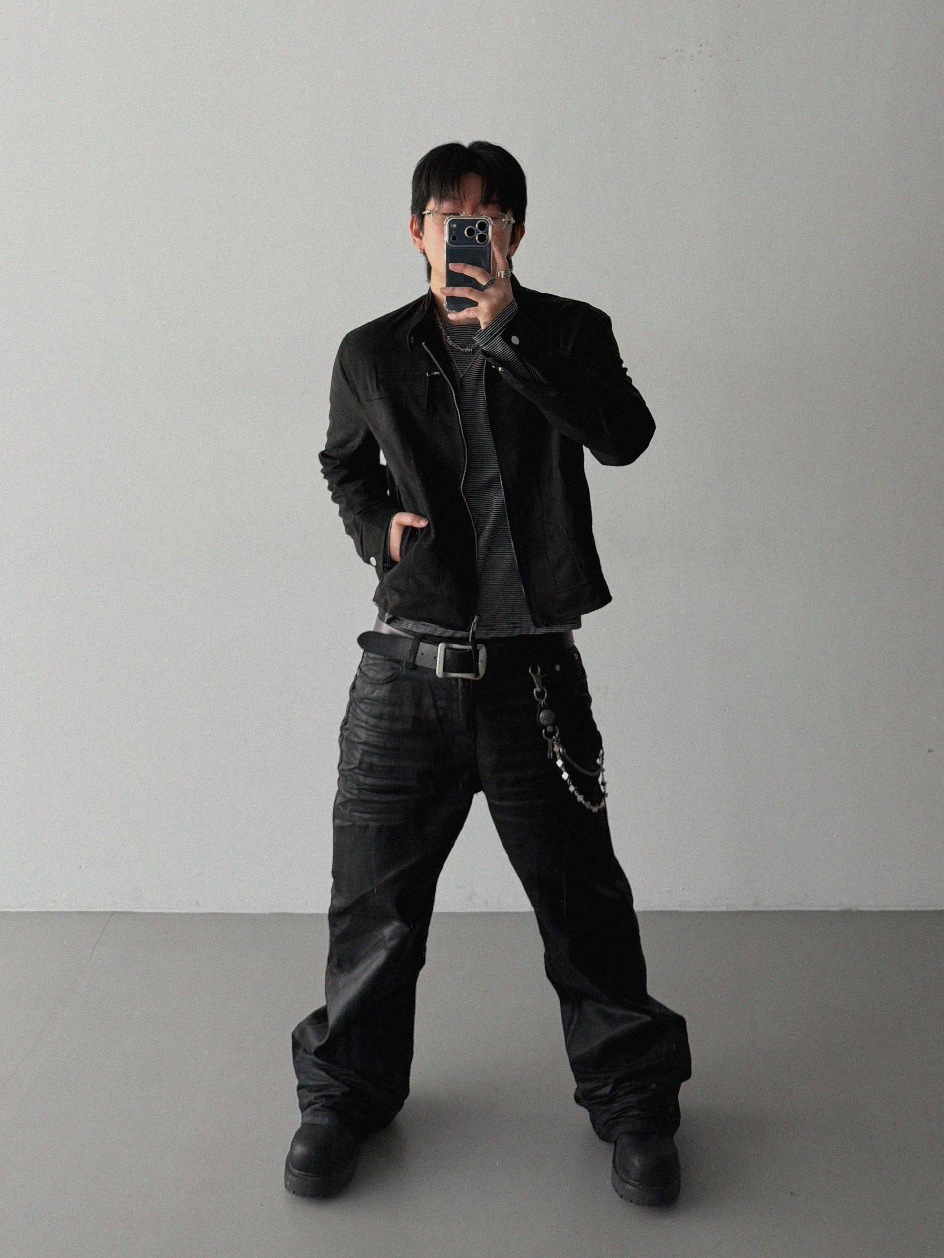 Embo coated semi flare pants