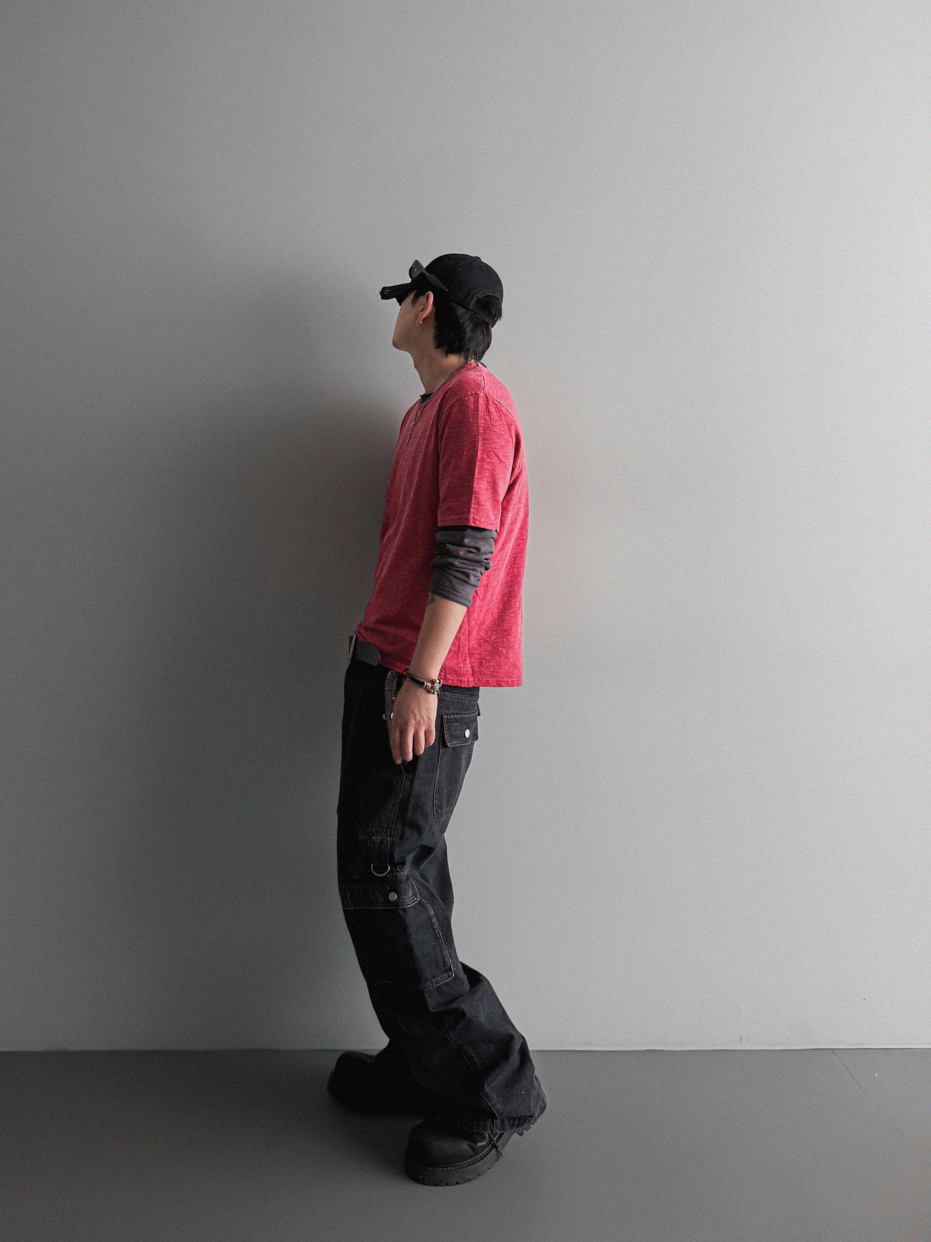 Unbalanced cargo denim pants