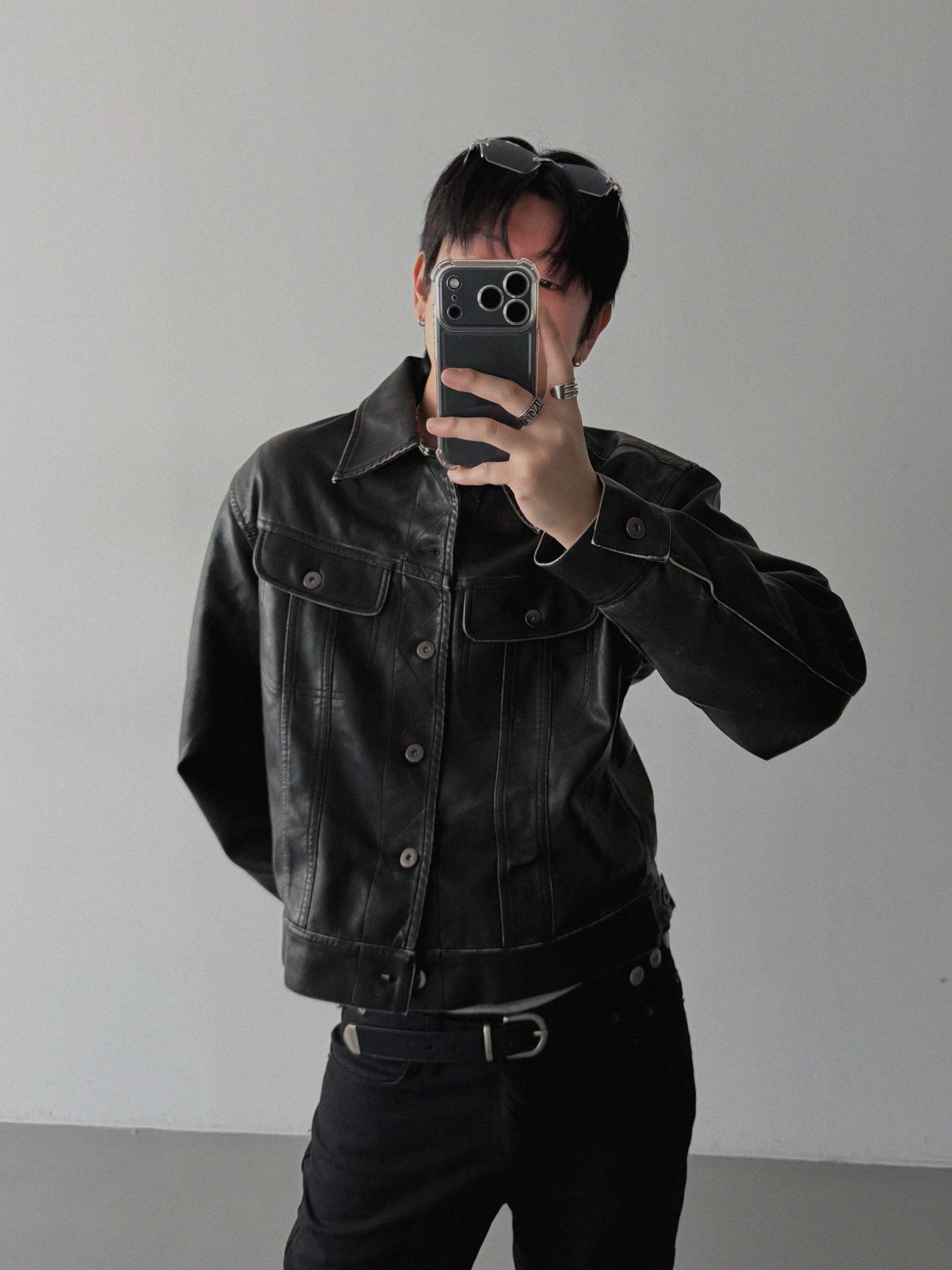 Rex leather trucker crop jacket