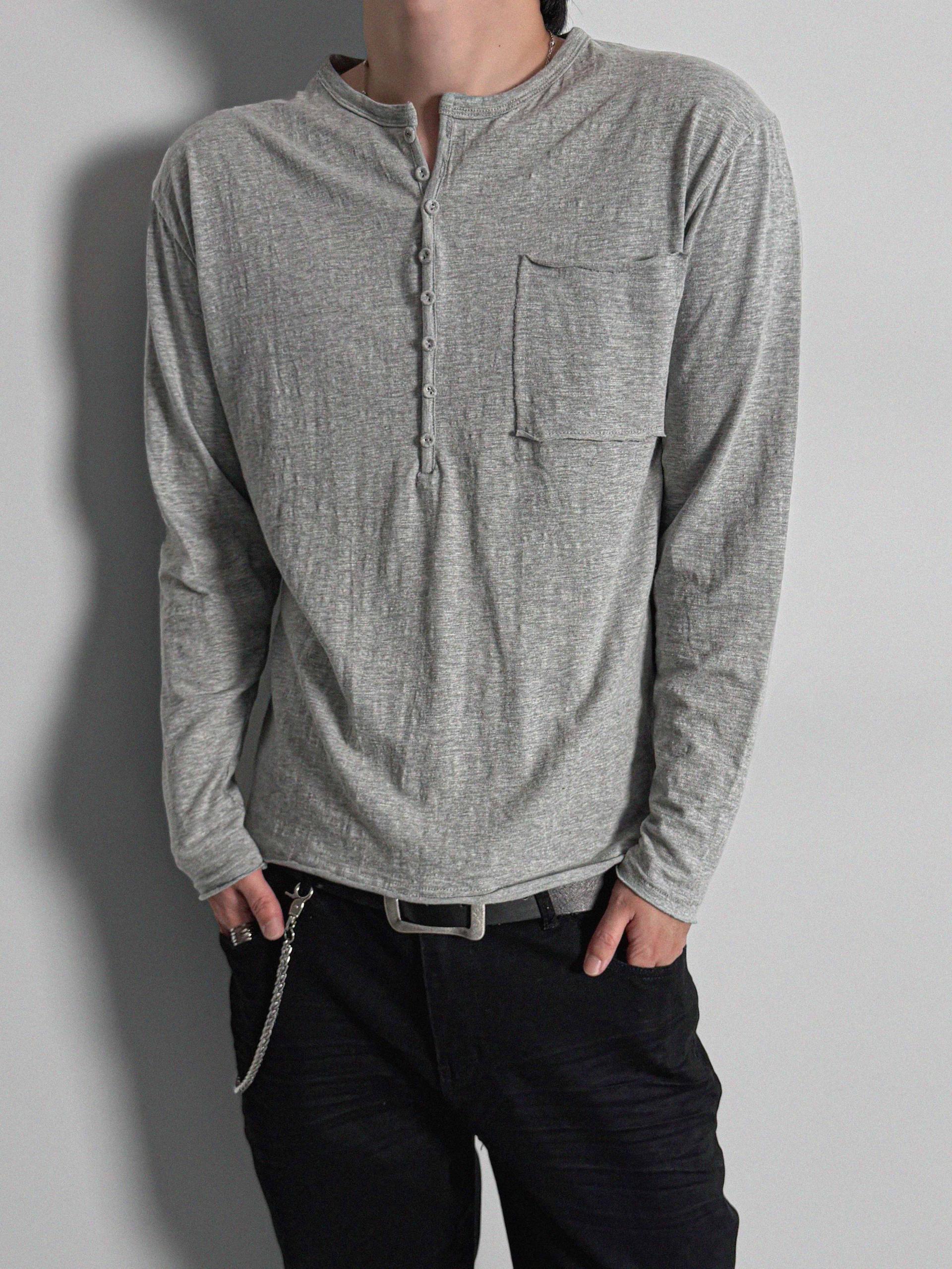 Button slub henley neck slim t