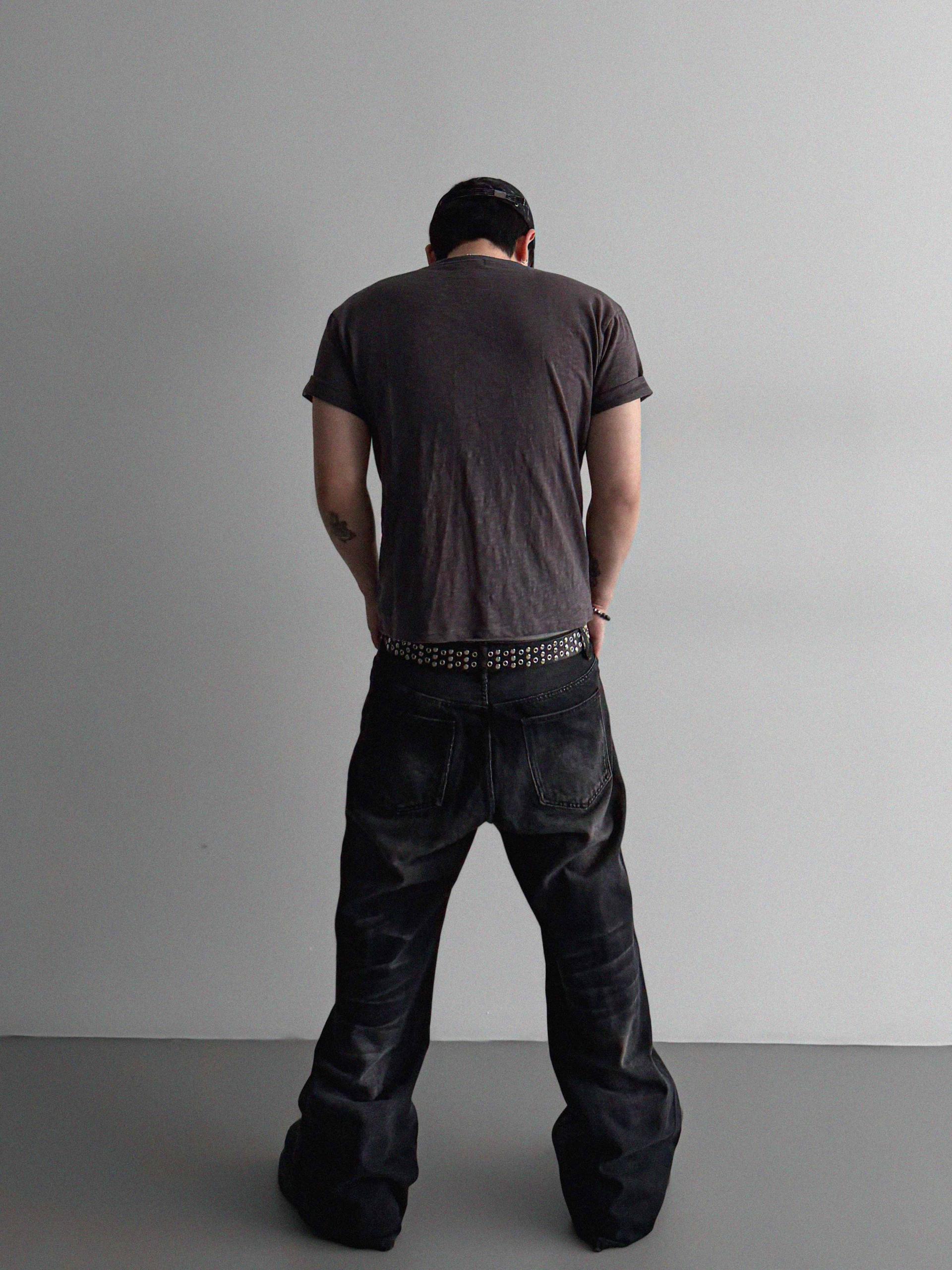 Button fly flare denim pants