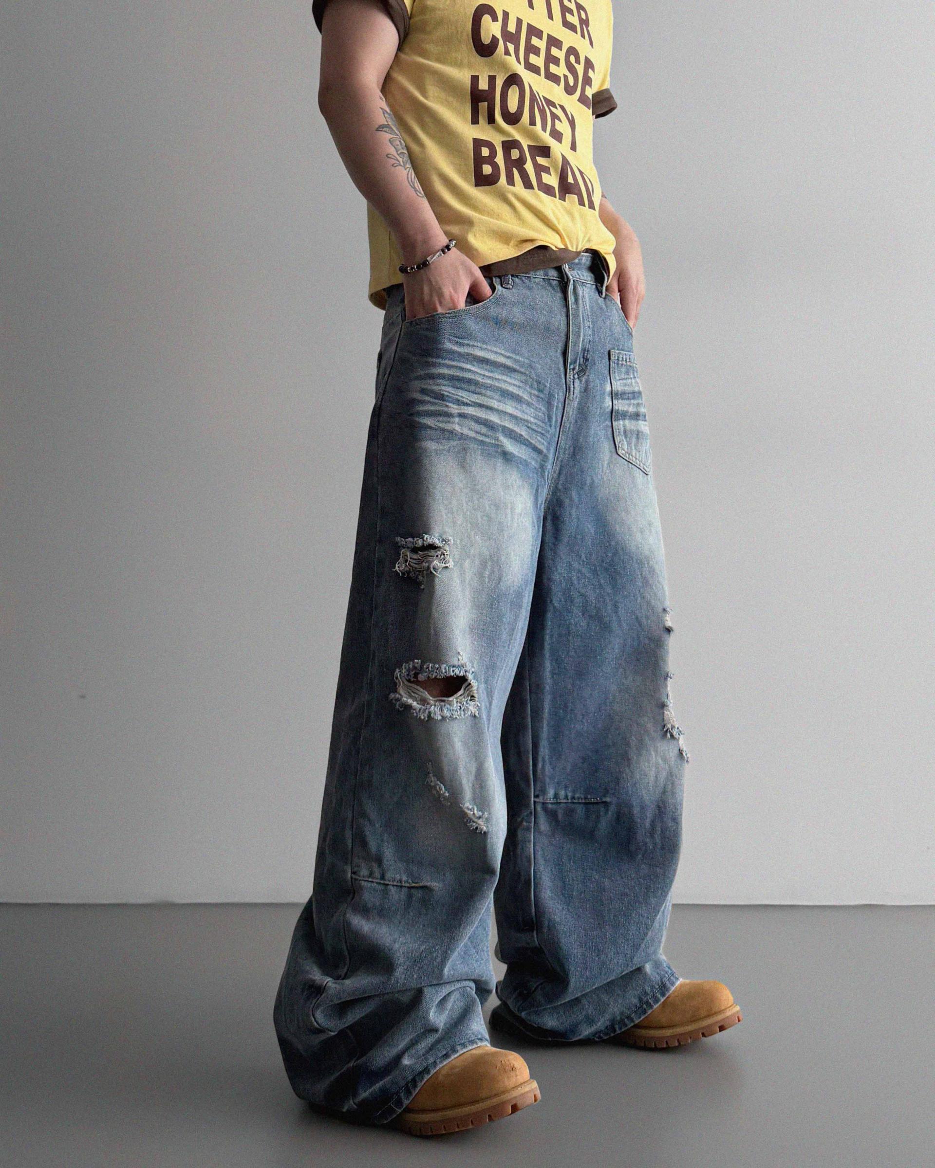 Summer vintage wide denim pants