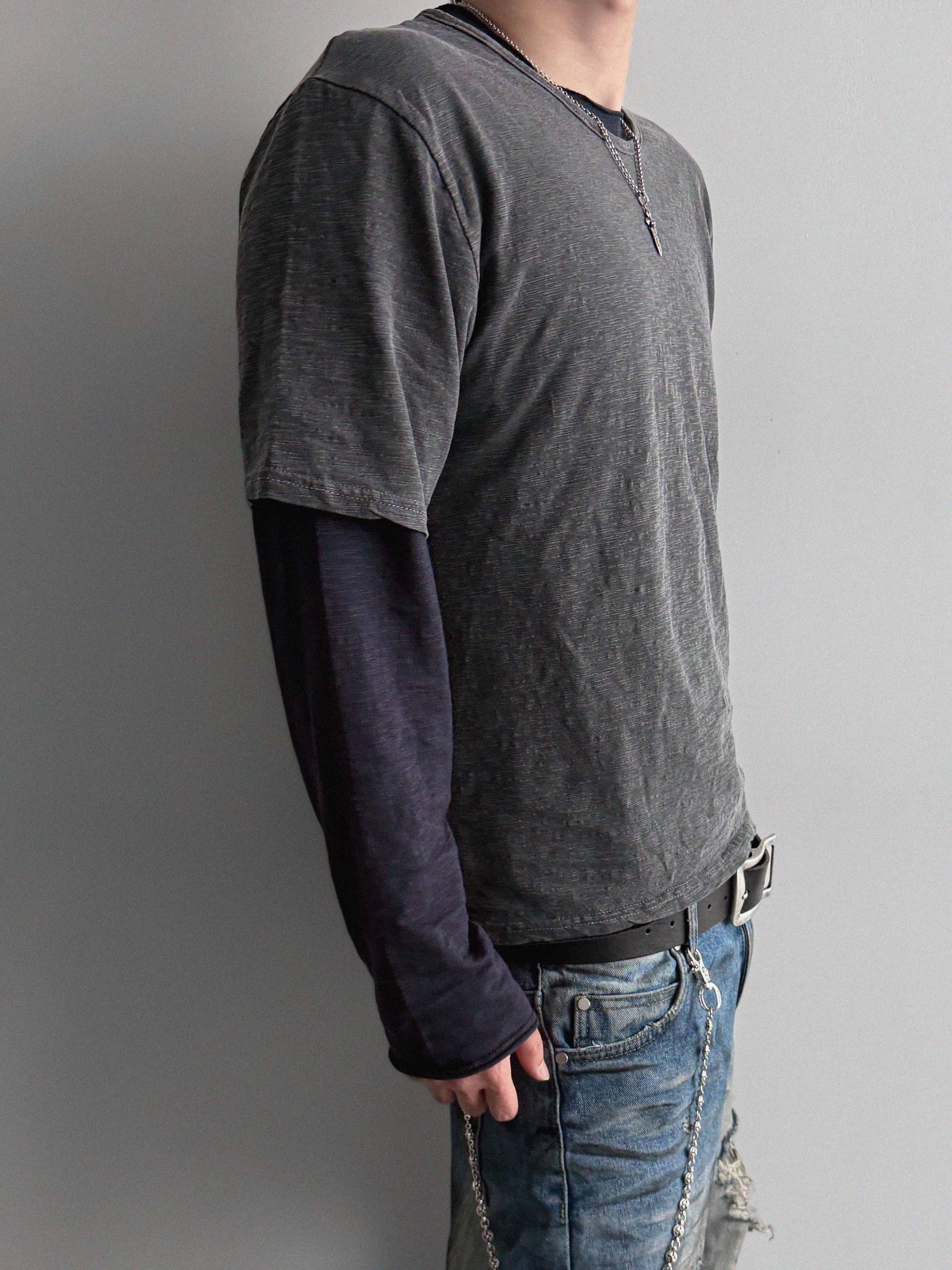 Slub cuting crop long sleeve t