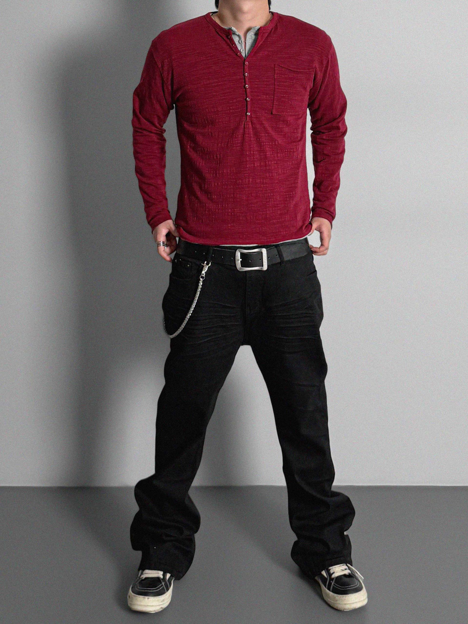Button slub henley neck slim t