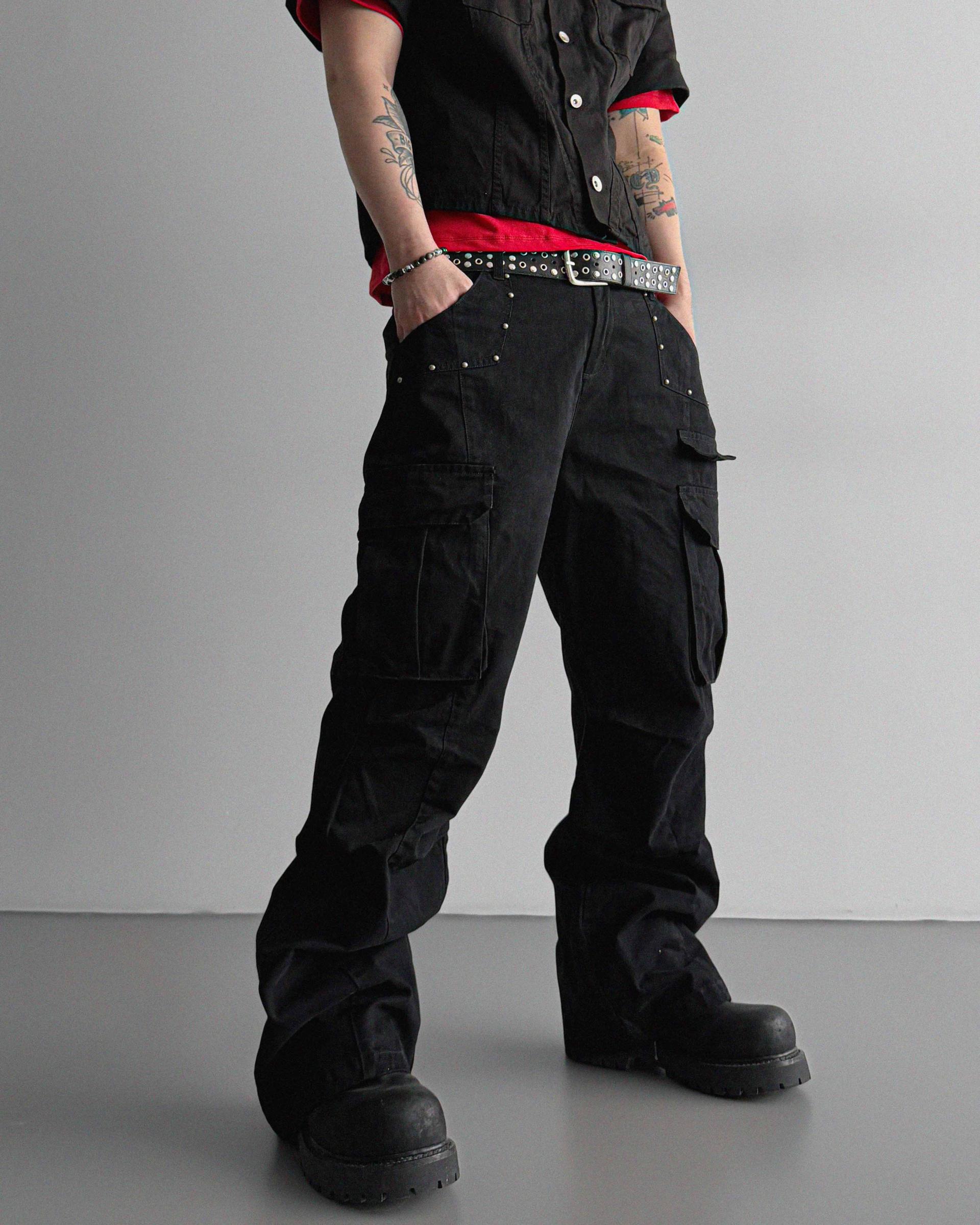 Dying stud cargo flared pants