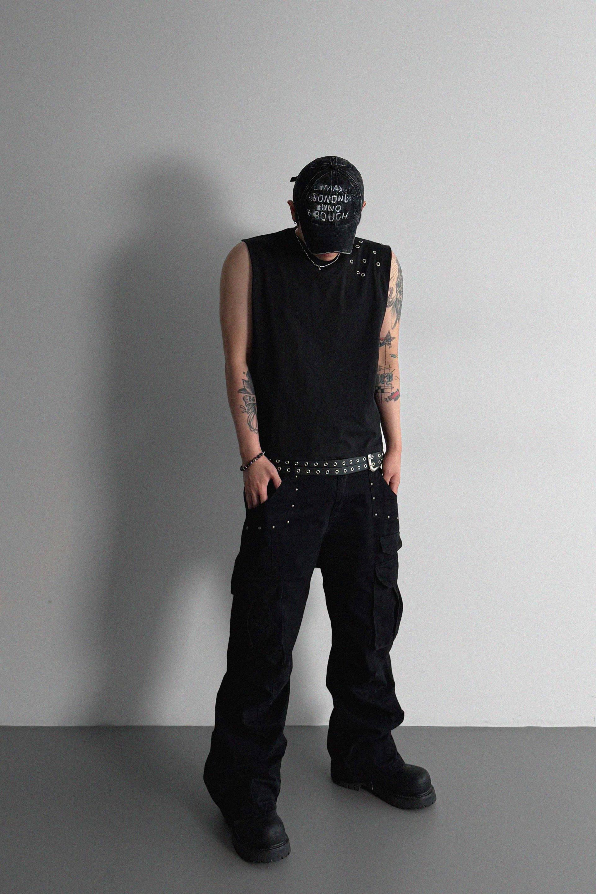 Dying stud cargo flared pants