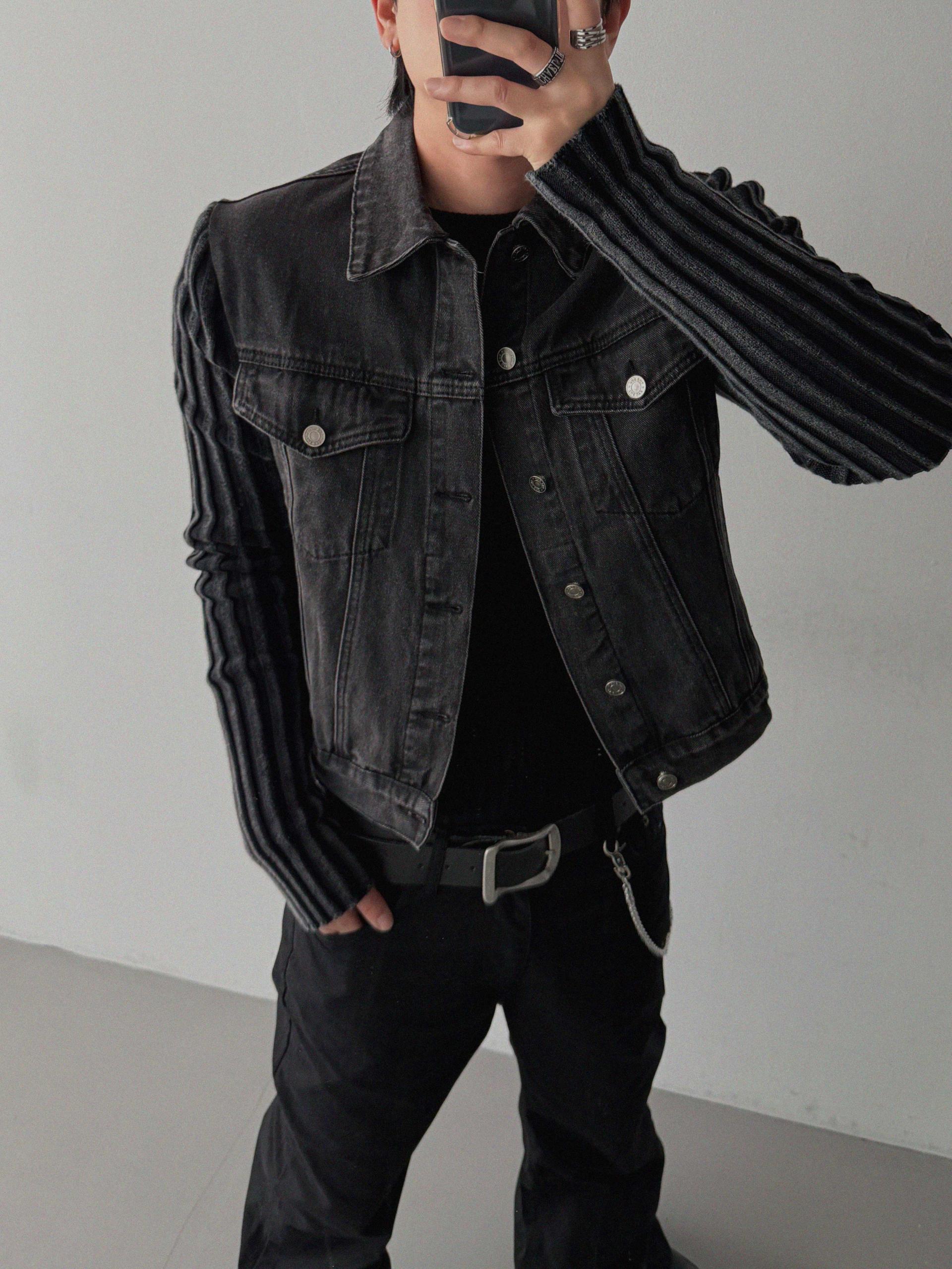 Shadow knit denim crop jacket