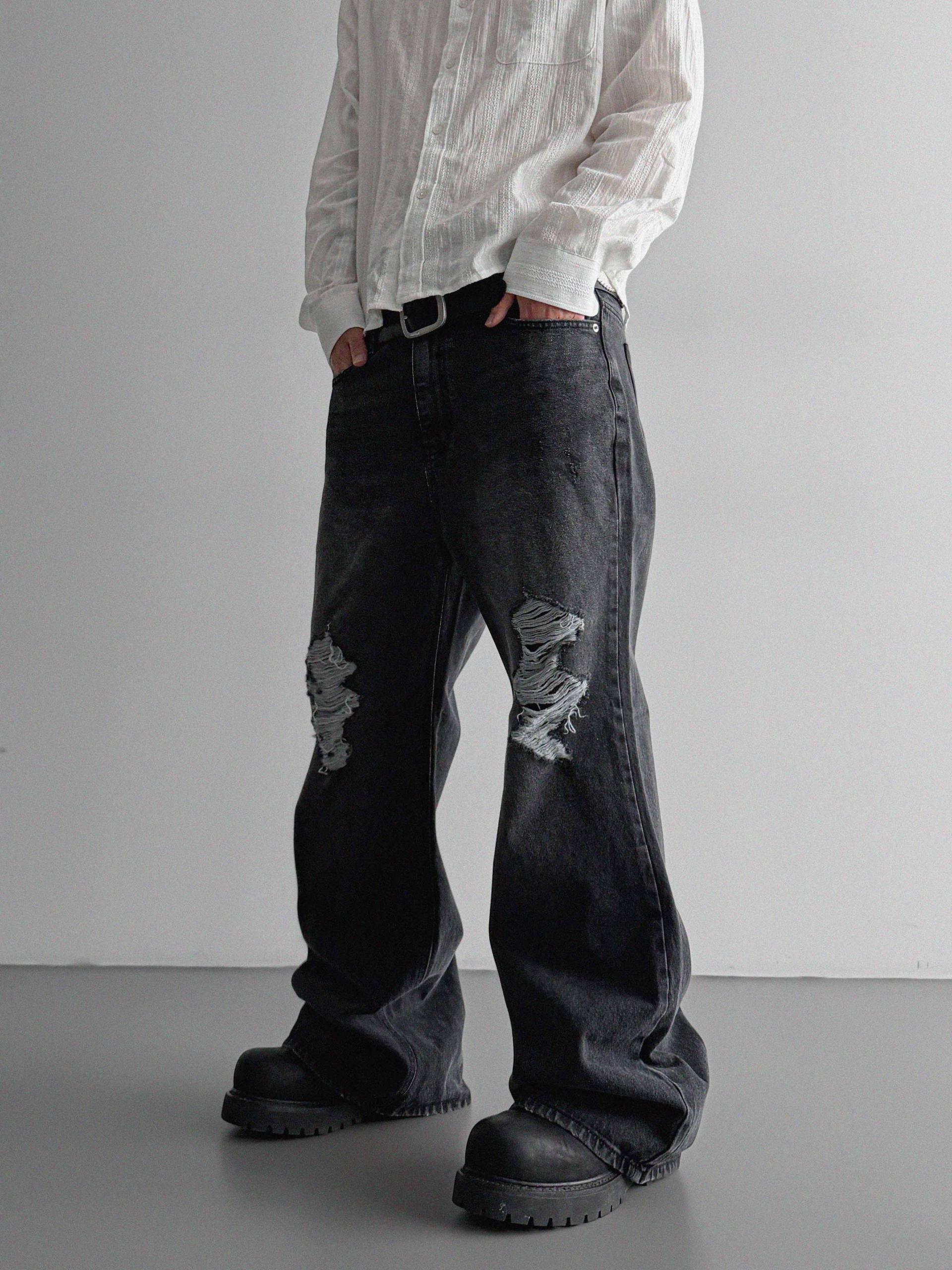 Black damage flared denim pants