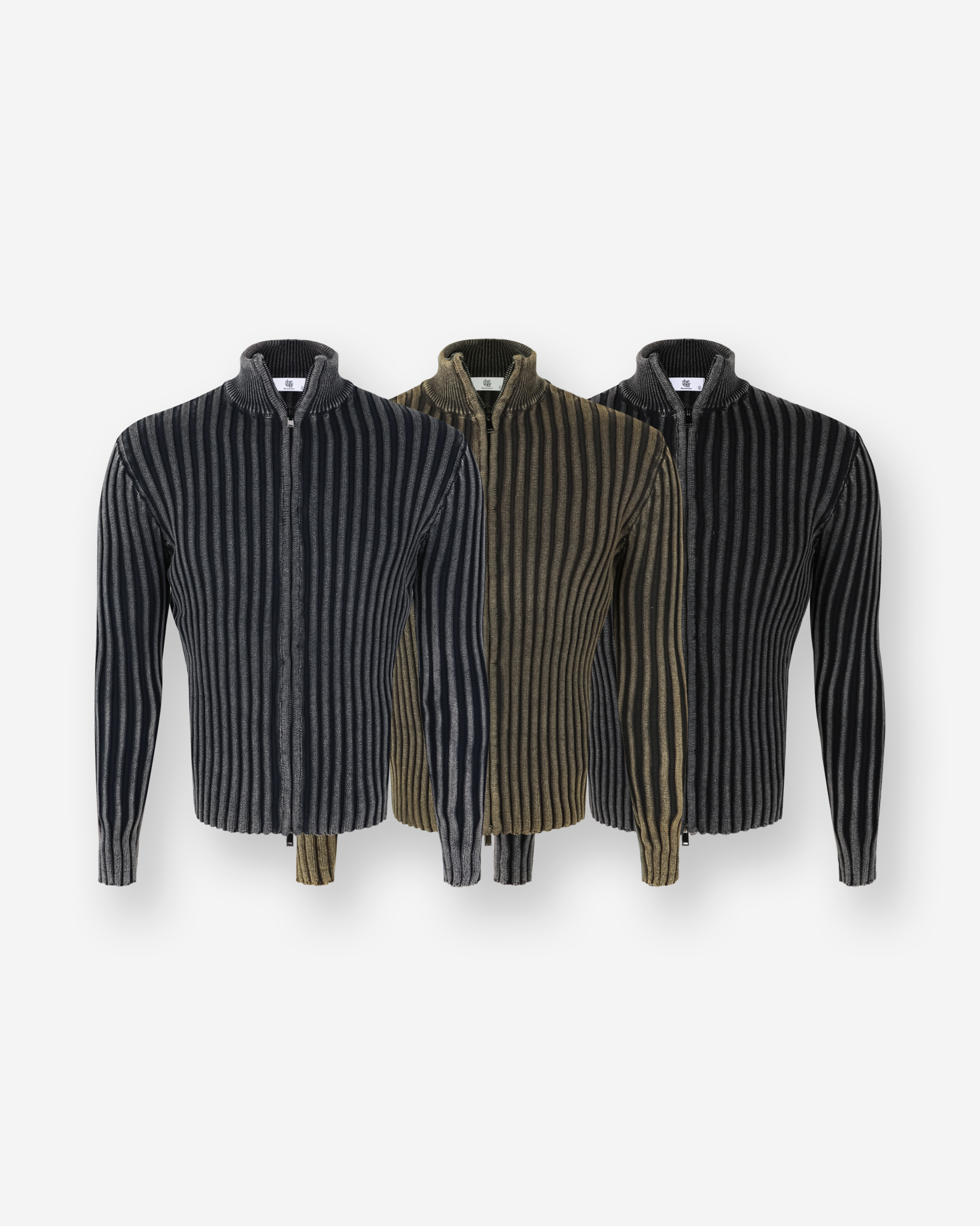 Pigment ribbed muscle knit zip-up
