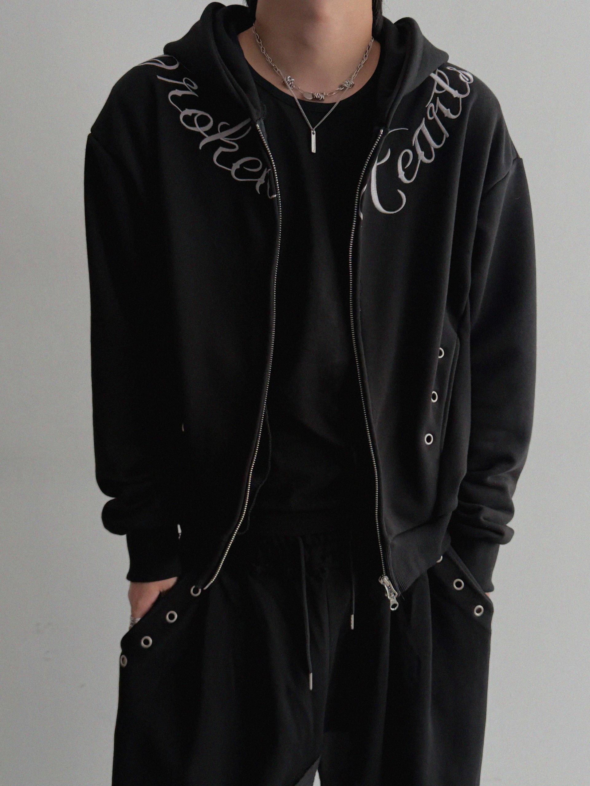 Broken eyelet crop hoodie zip-up