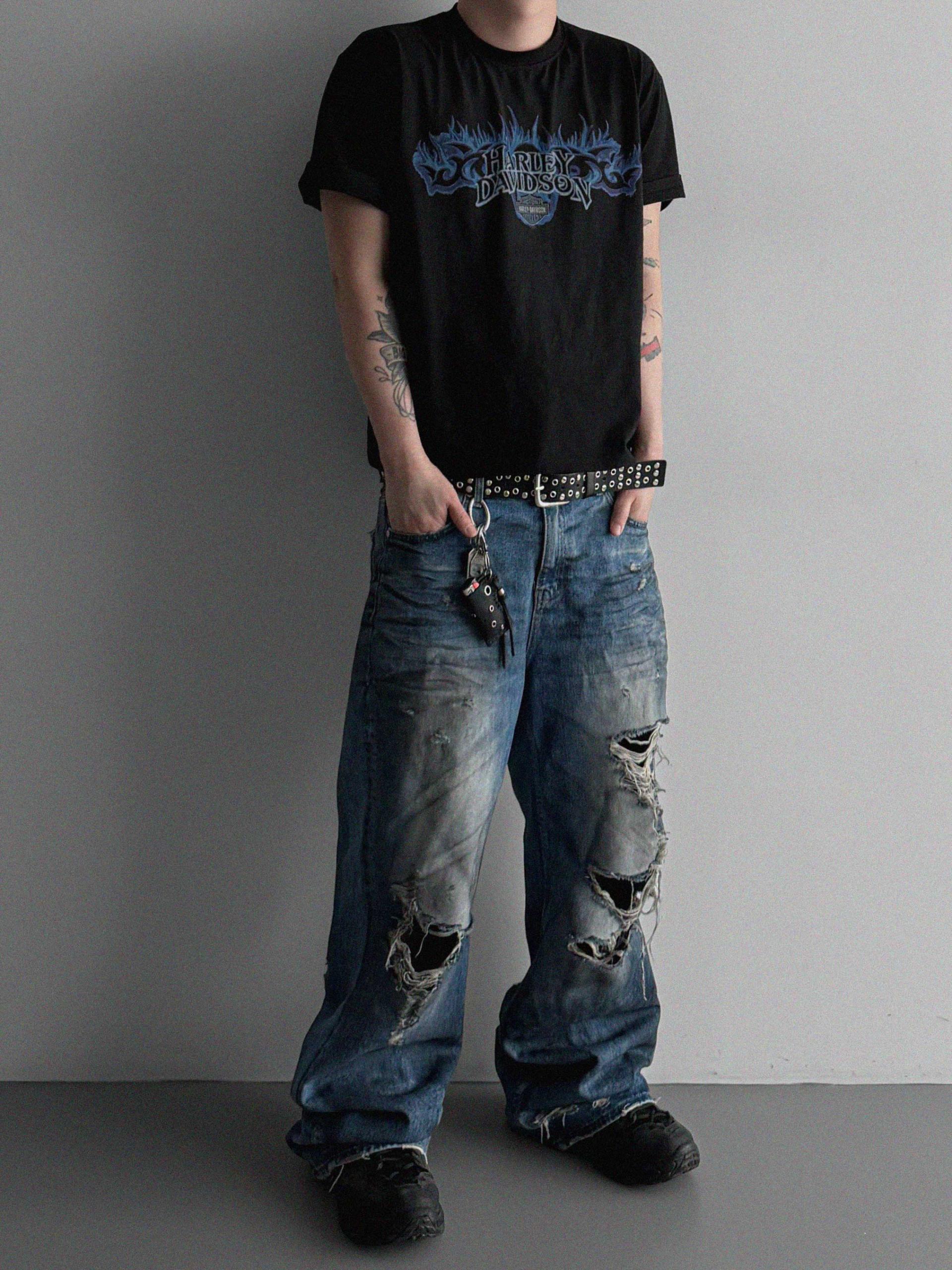 Flame harley crop half t