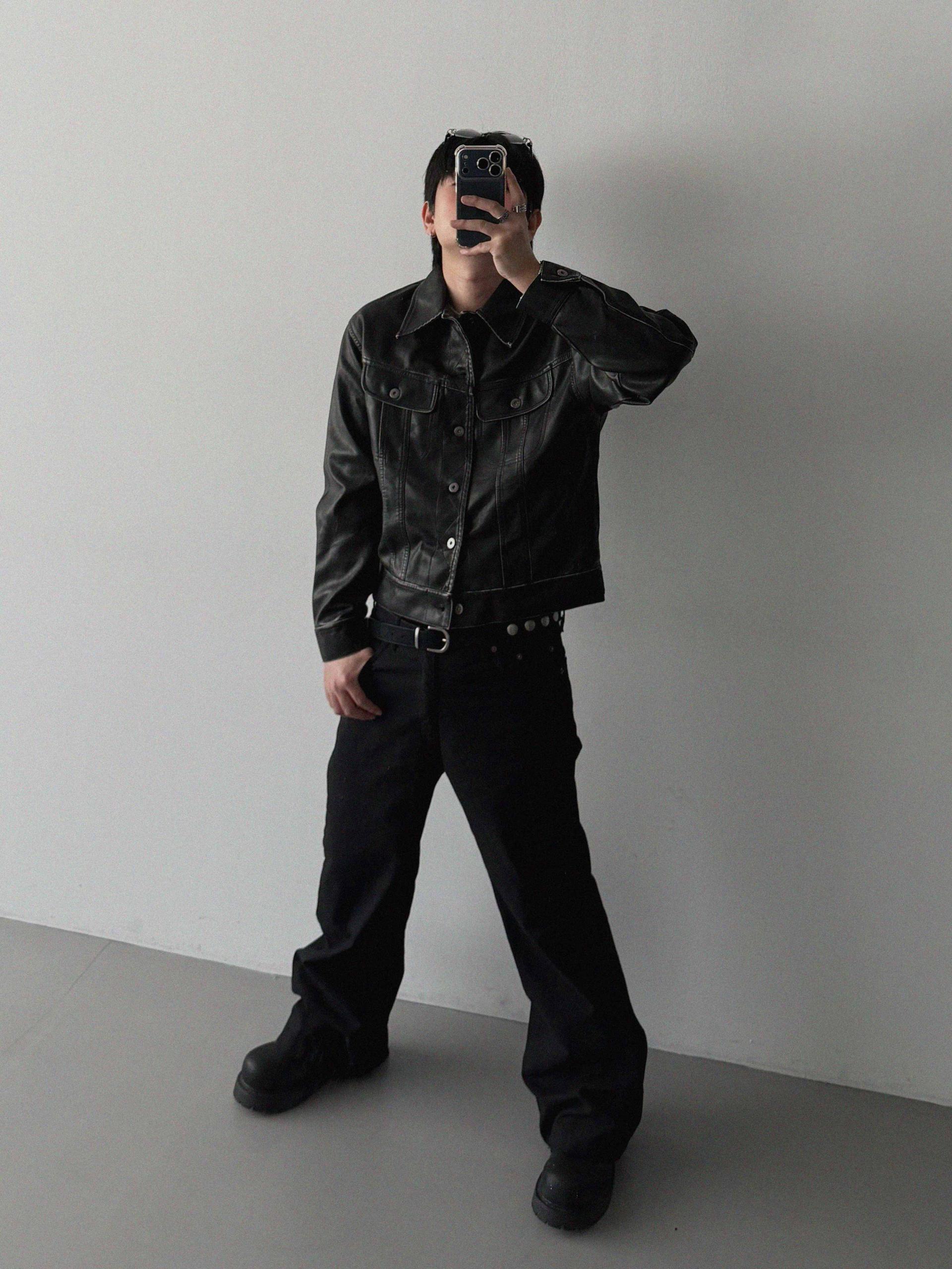 Rex leather trucker crop jacket