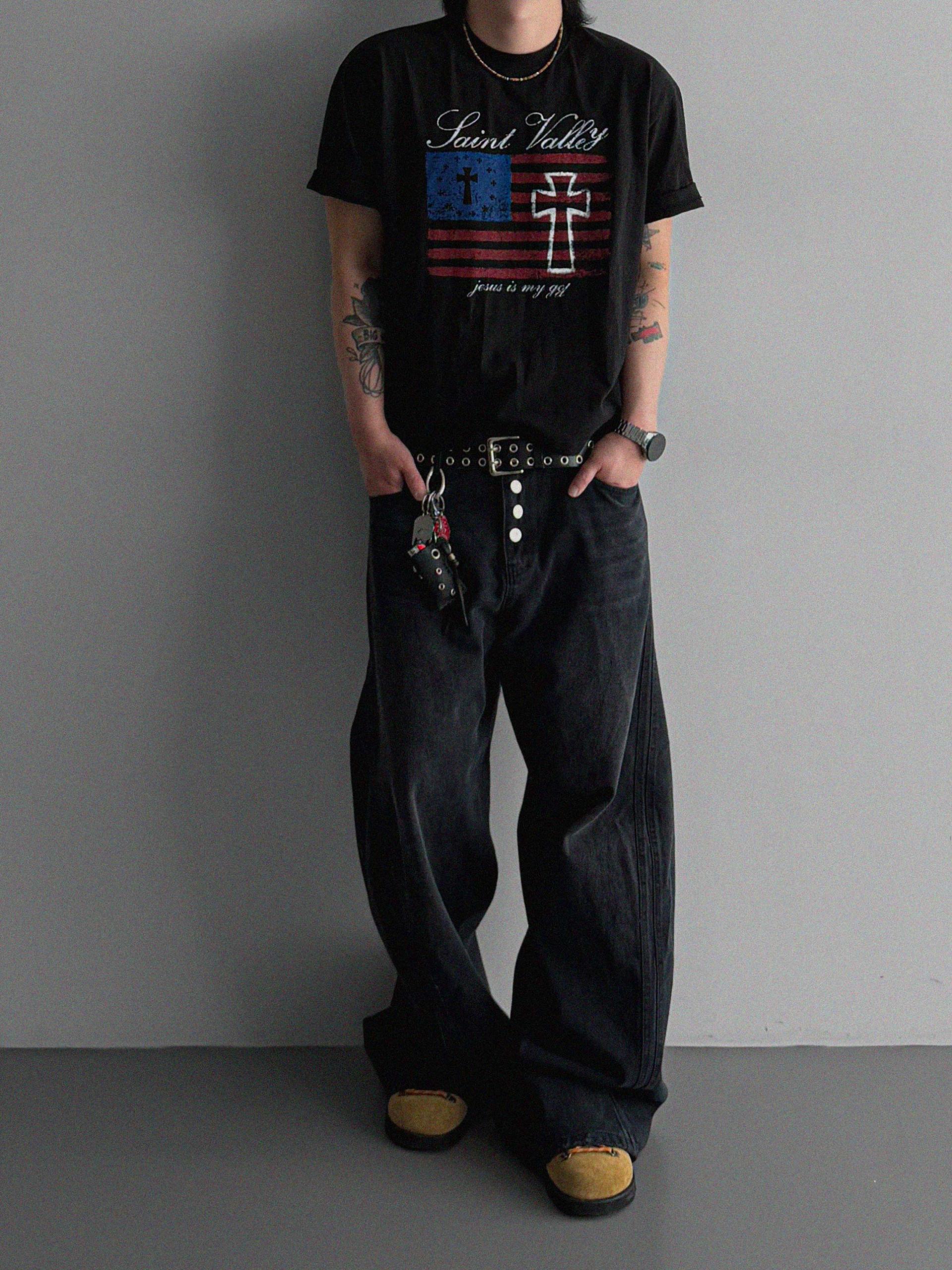 Cachion twisted wide denim pants