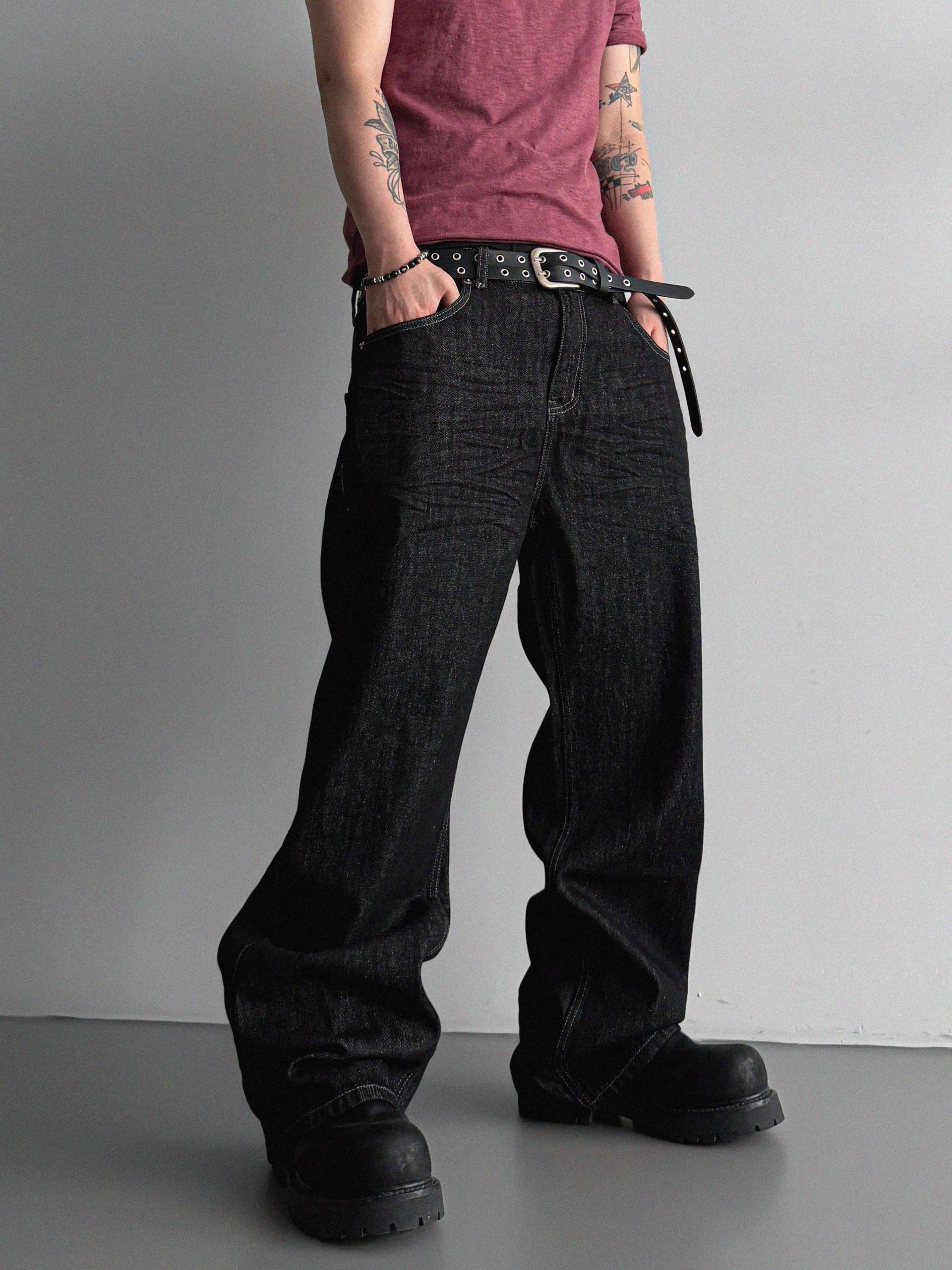Embossed non-faded denim pants