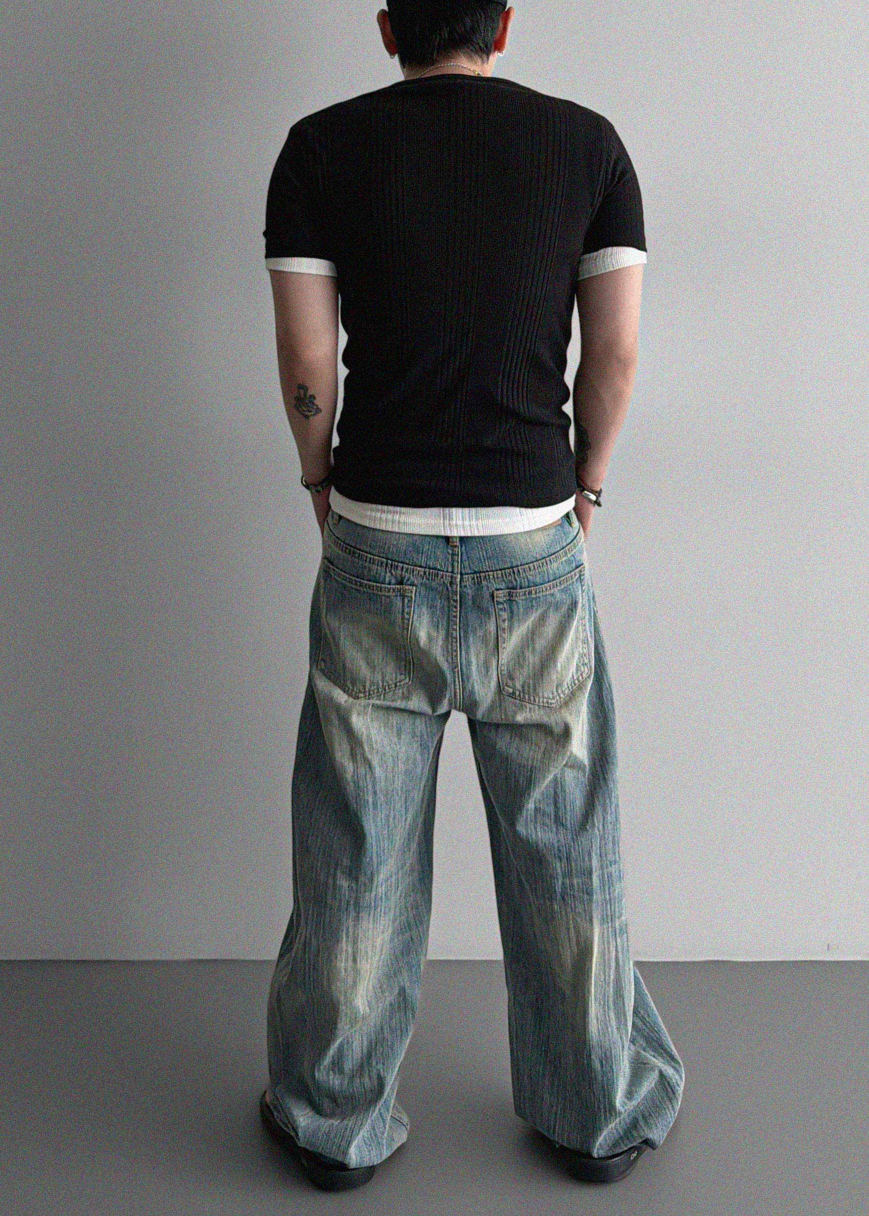 Terrace henley ceck slim half T