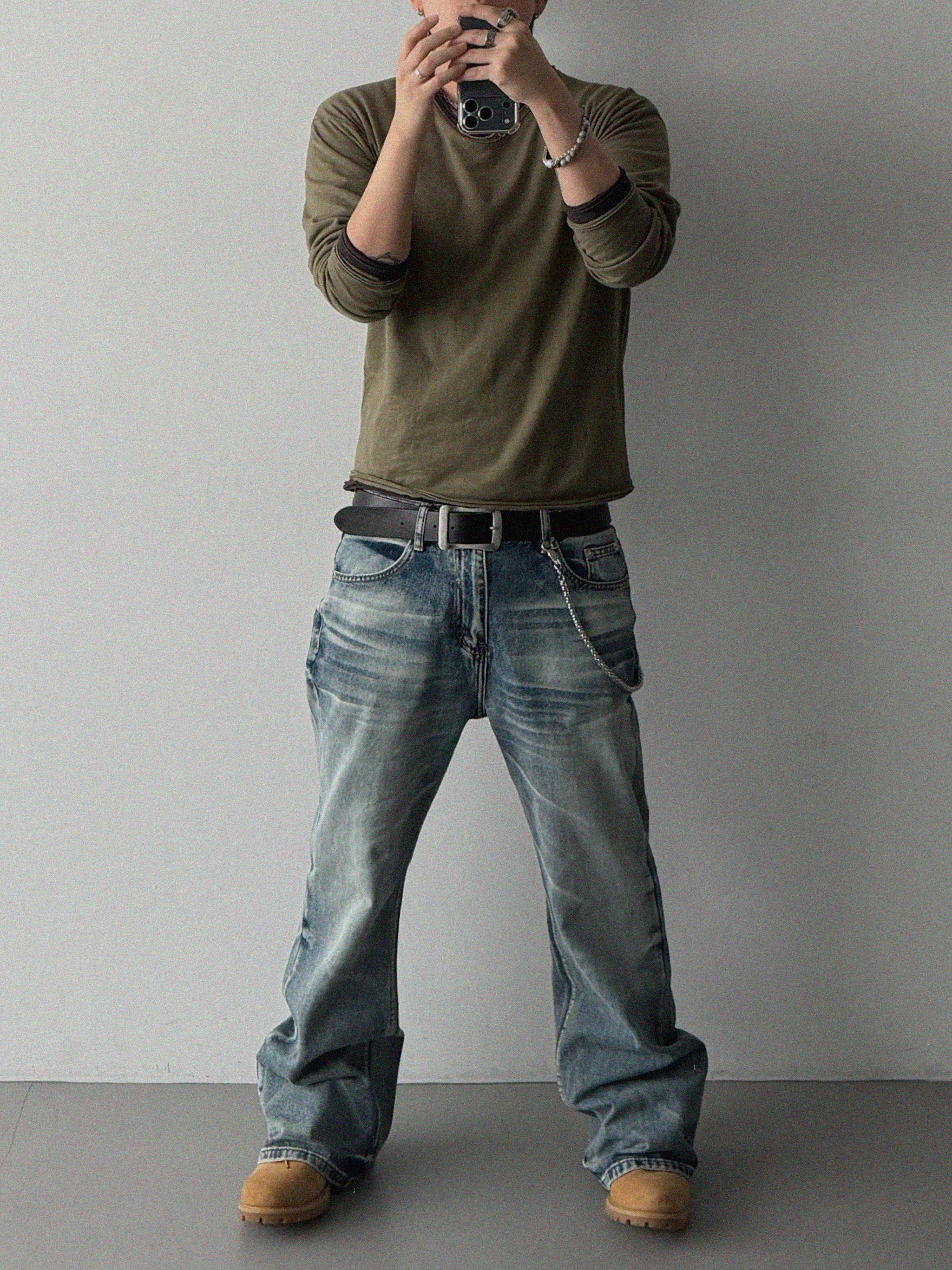Mobe sand flare denim pants