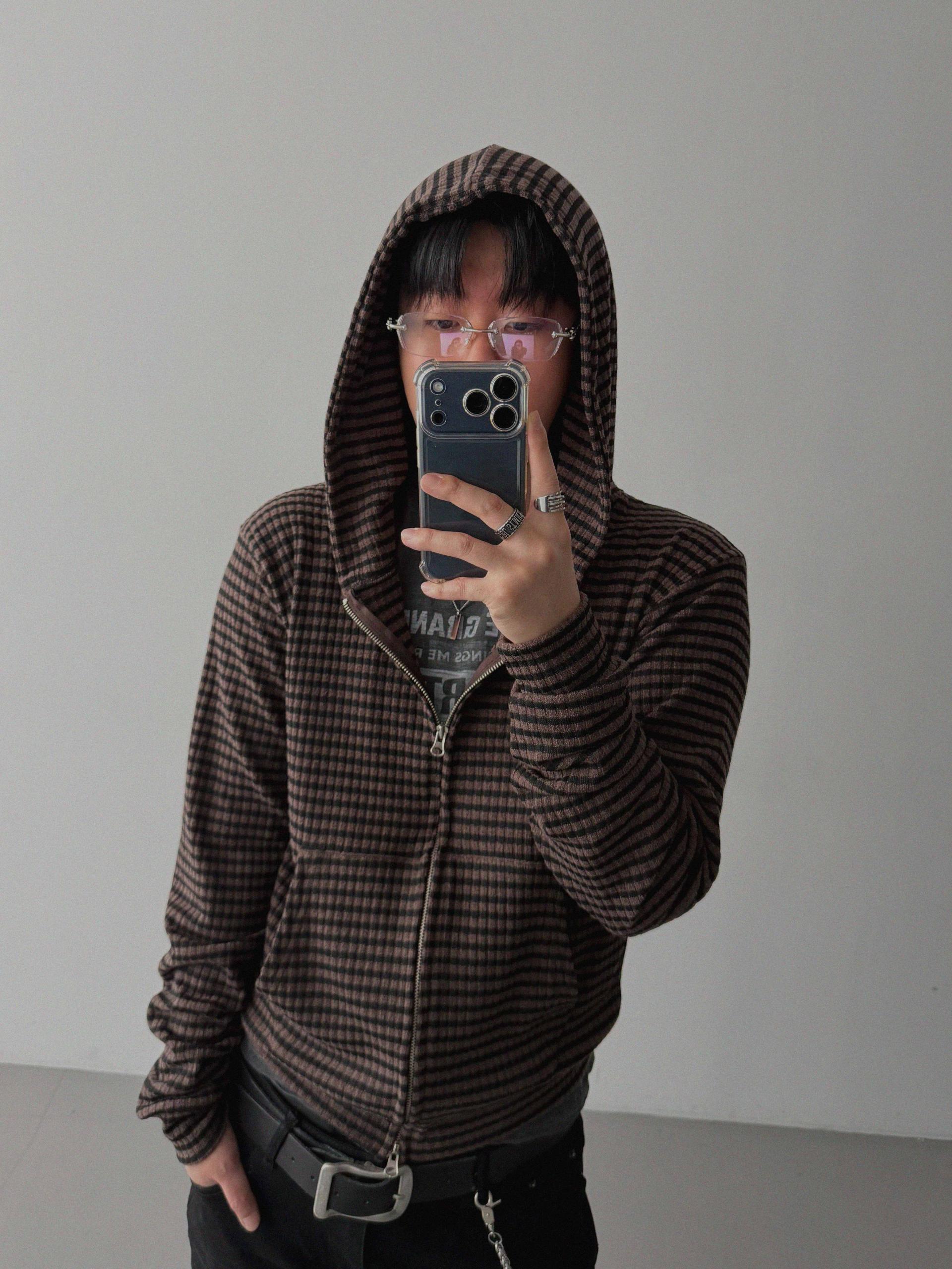 Jenny stripe crop hood zip-up
