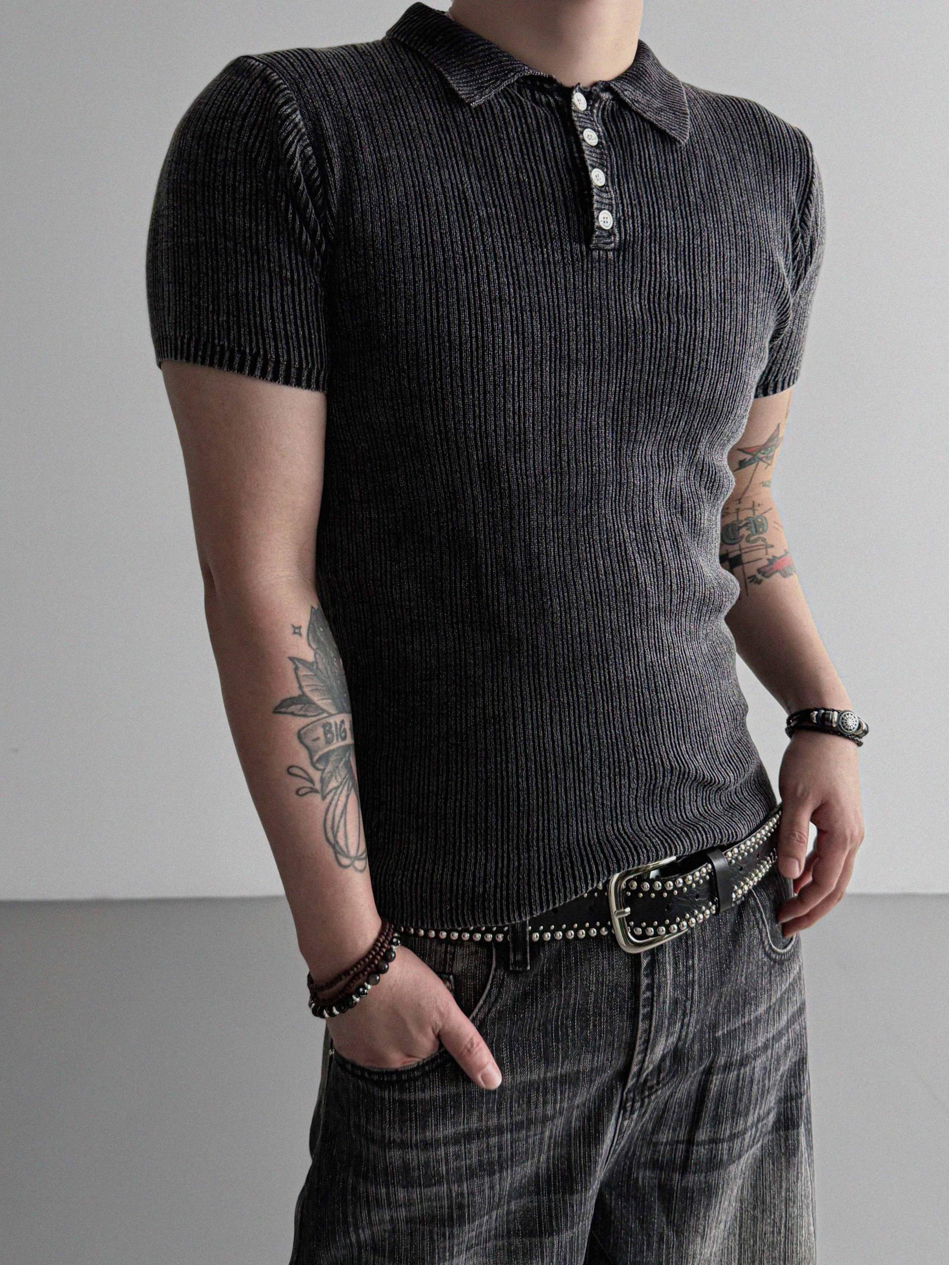 Garments ribbed collar muscle half T