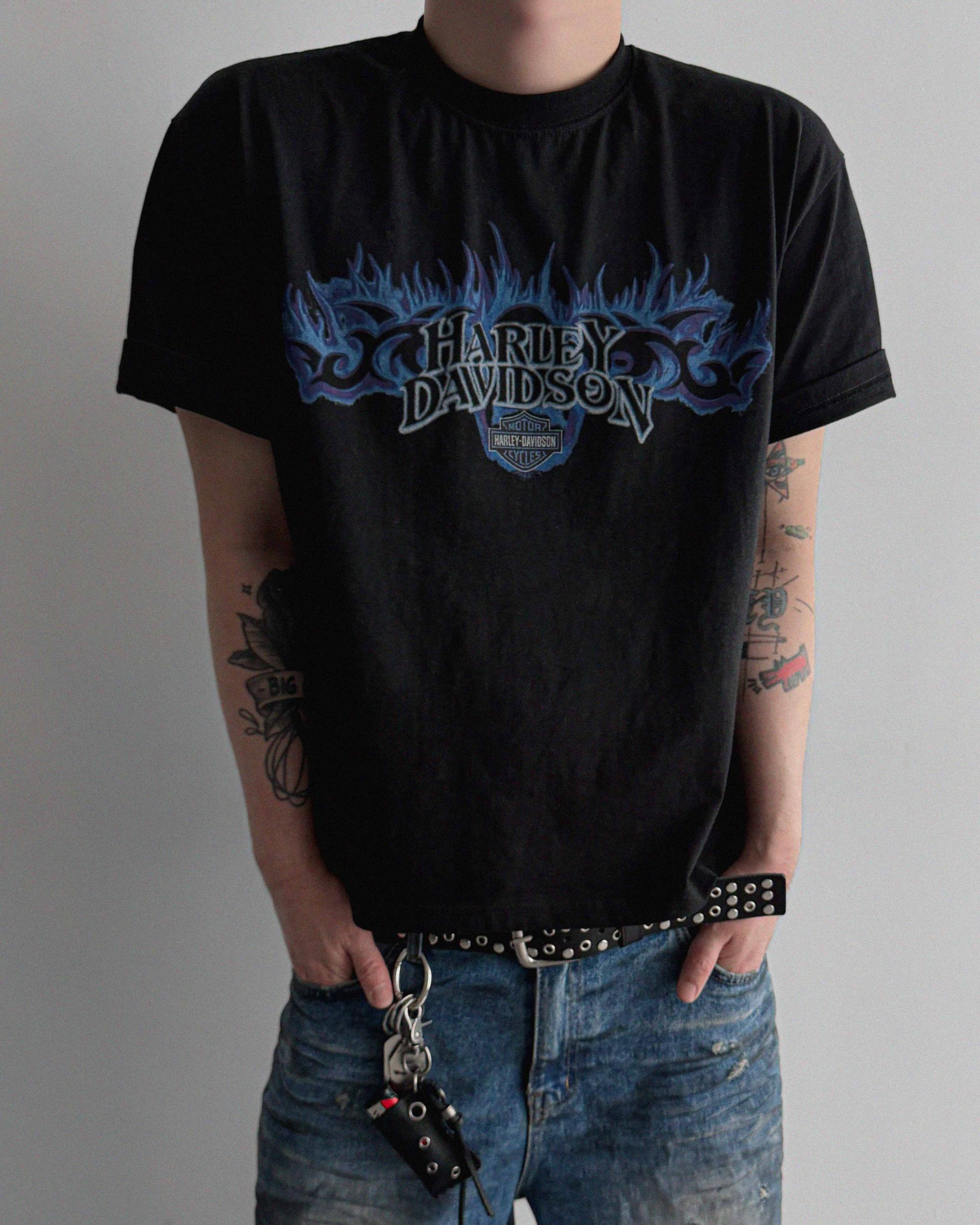 Flame harley crop half t