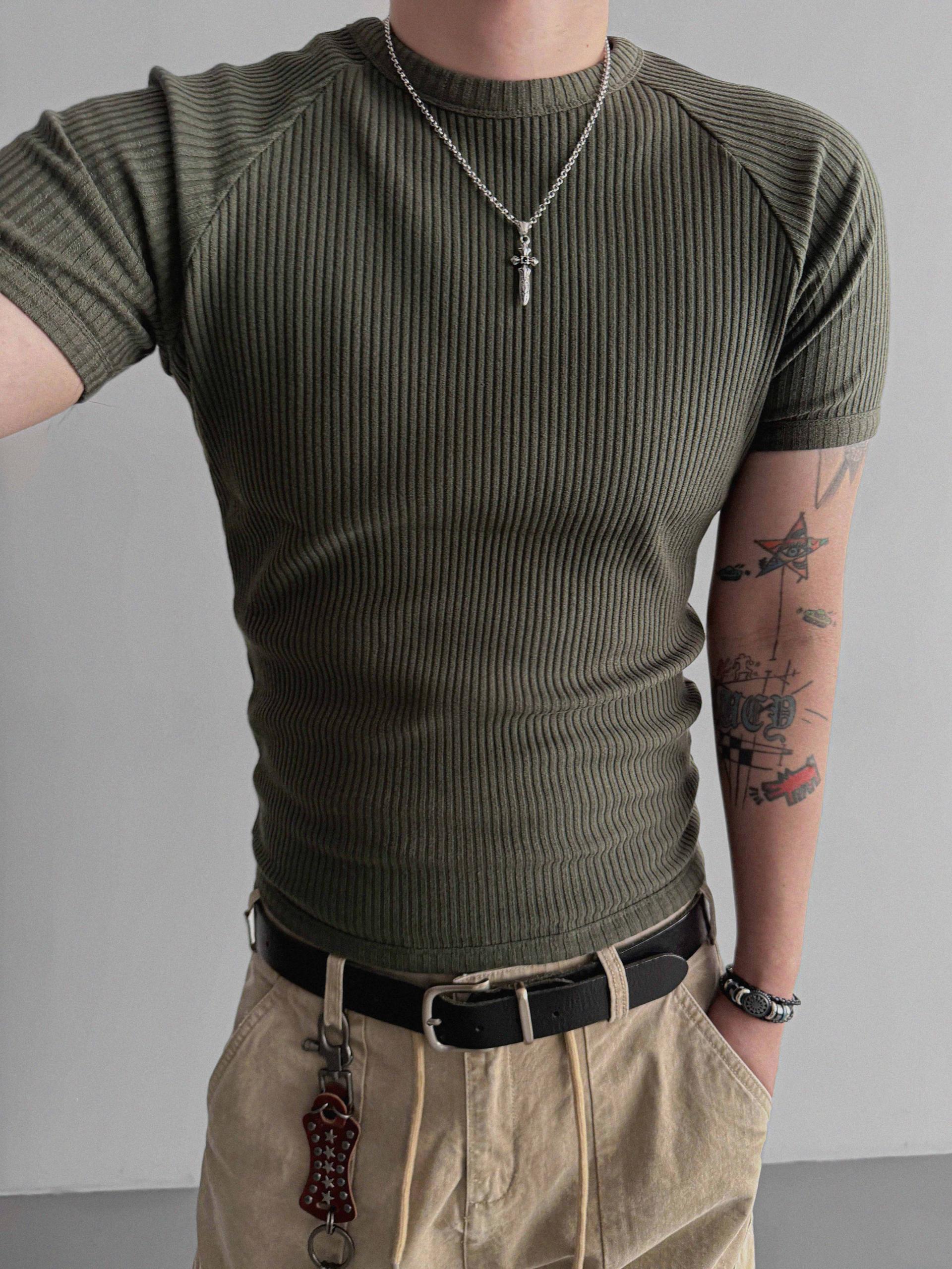 Ribbed raglan muscle half t