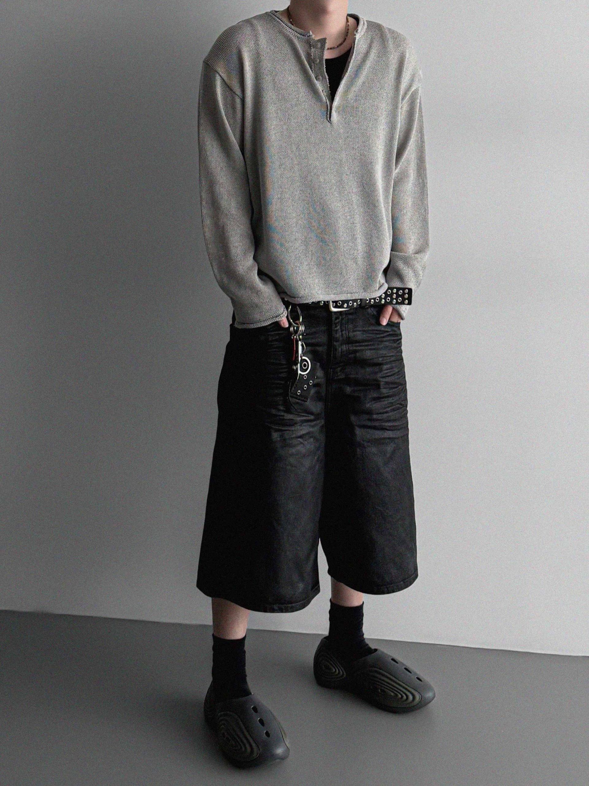 Summer henley neck see-through knit
