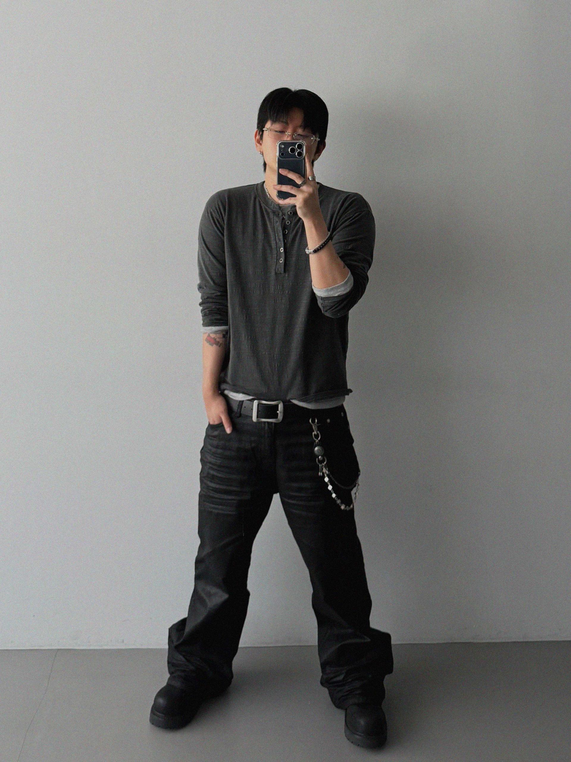 Embo coated semi flare pants