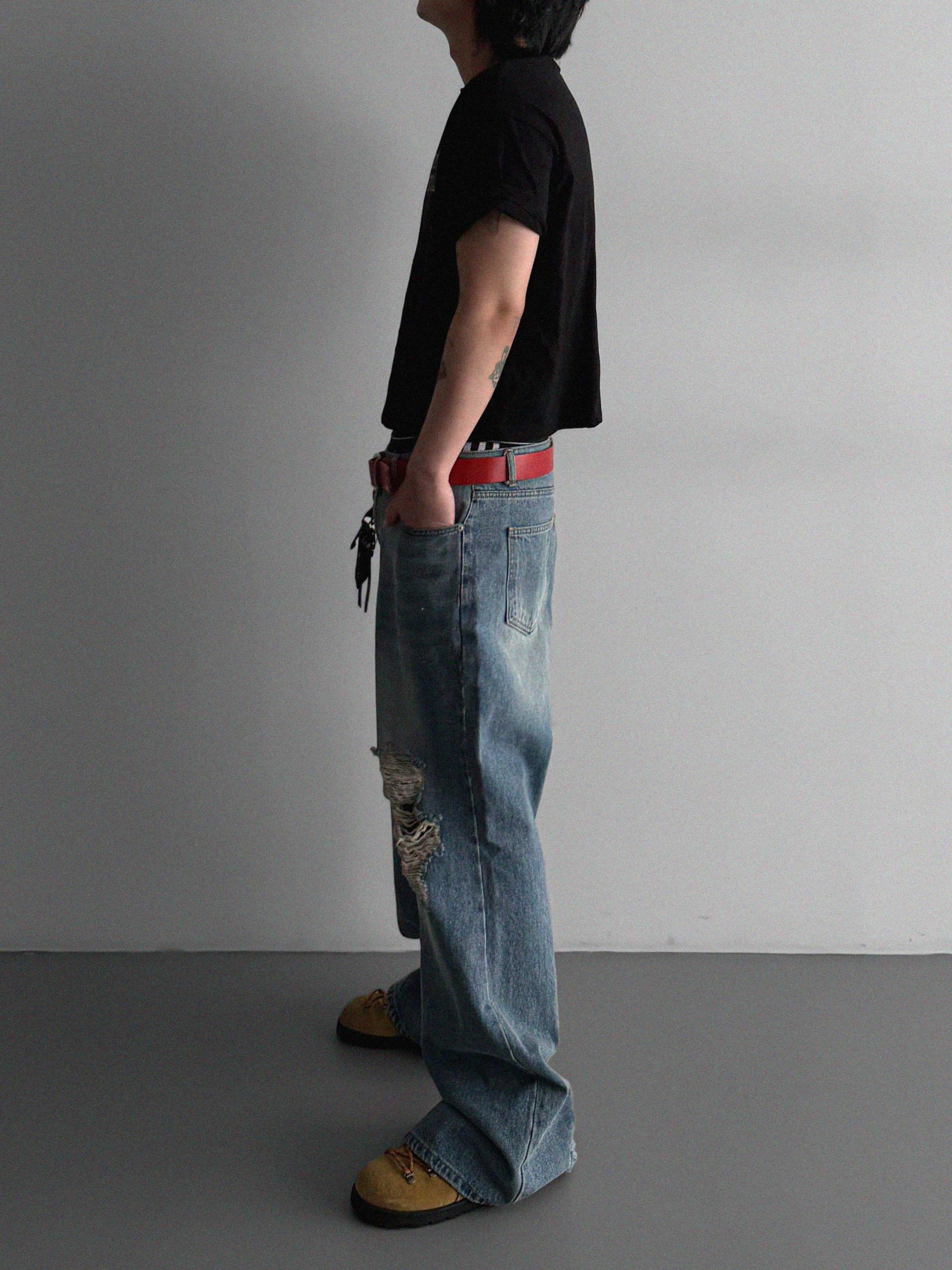 Destroyed flare denim pants