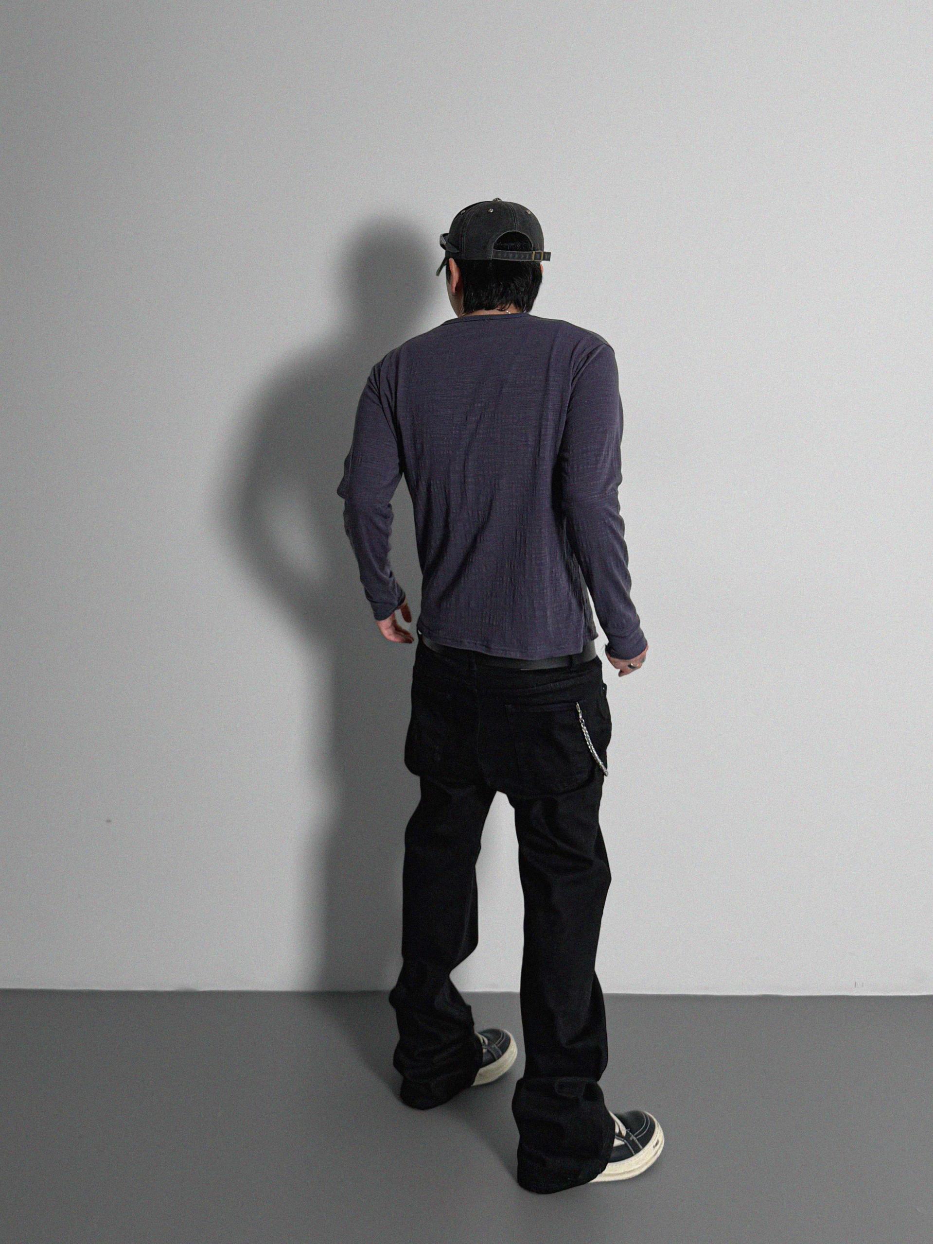 Button slub henley neck slim t