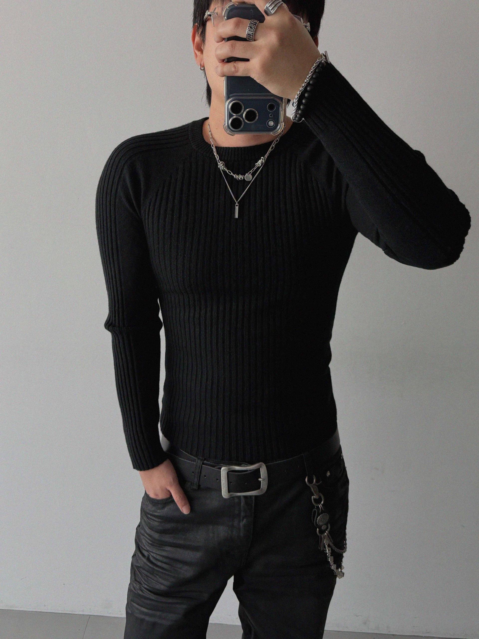 Irregular ribbed raglan muscle knit