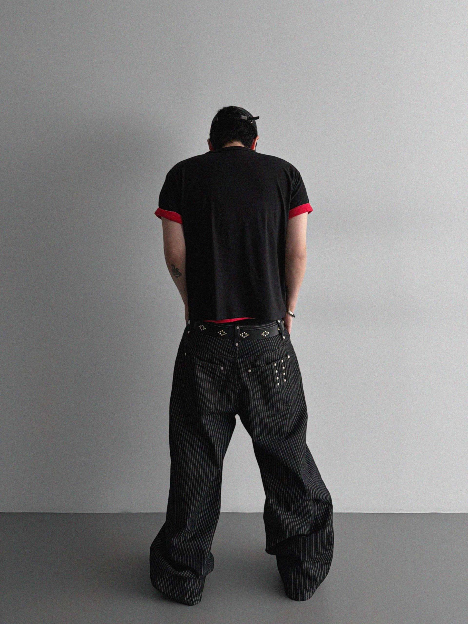 Stripe rivet non-faded pants