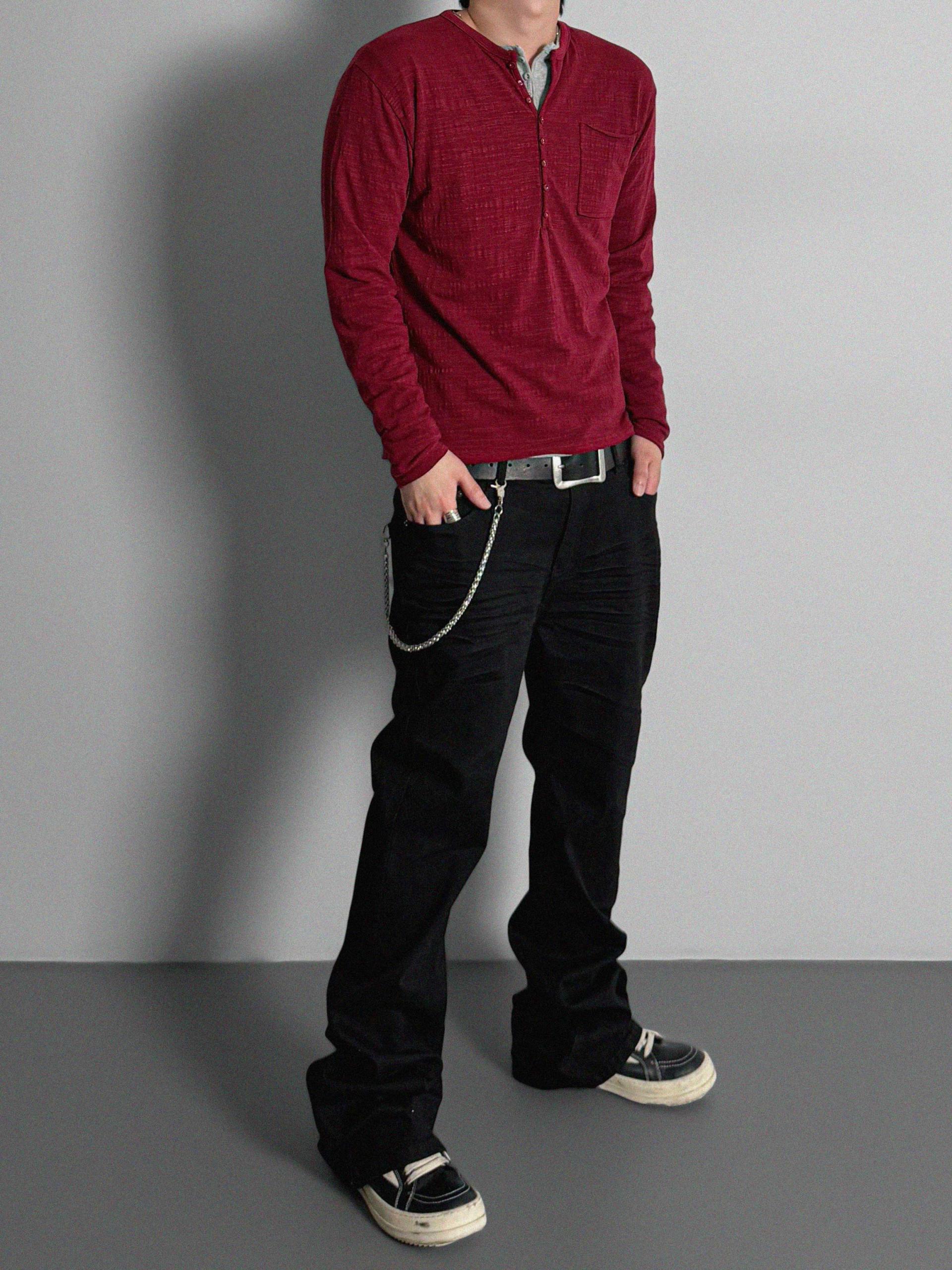 Button slub henley neck slim t
