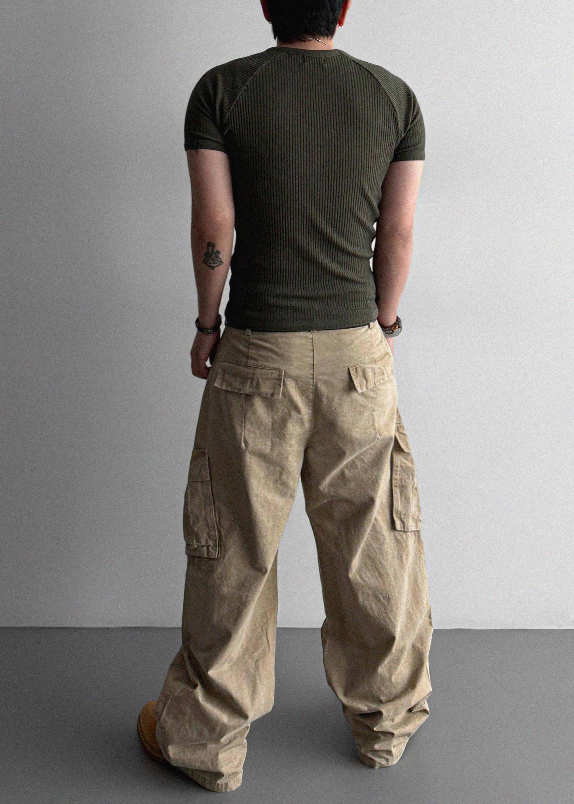 Dyed ripstop cargo curved pants
