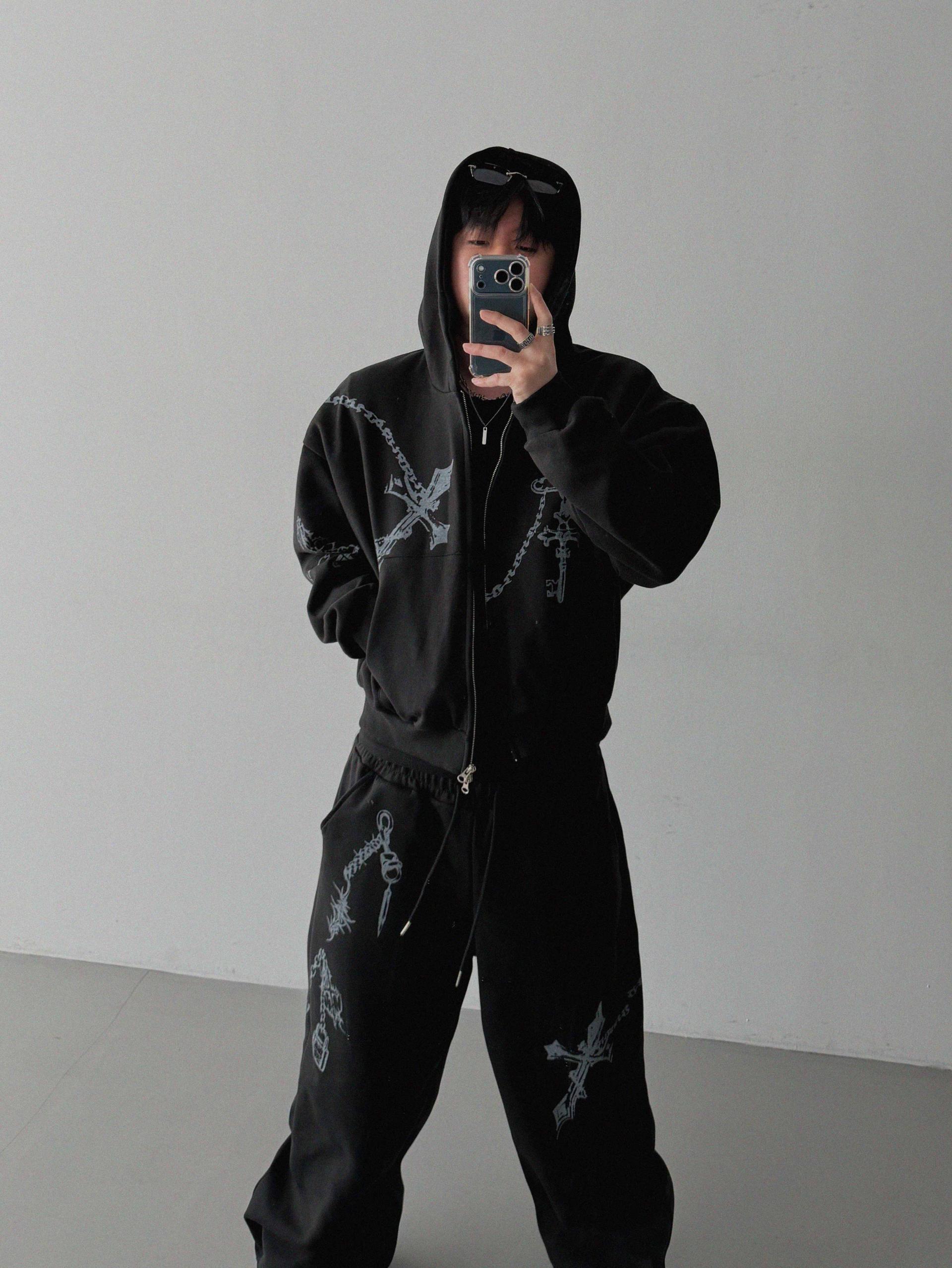 Keyring printed wide sweat pants