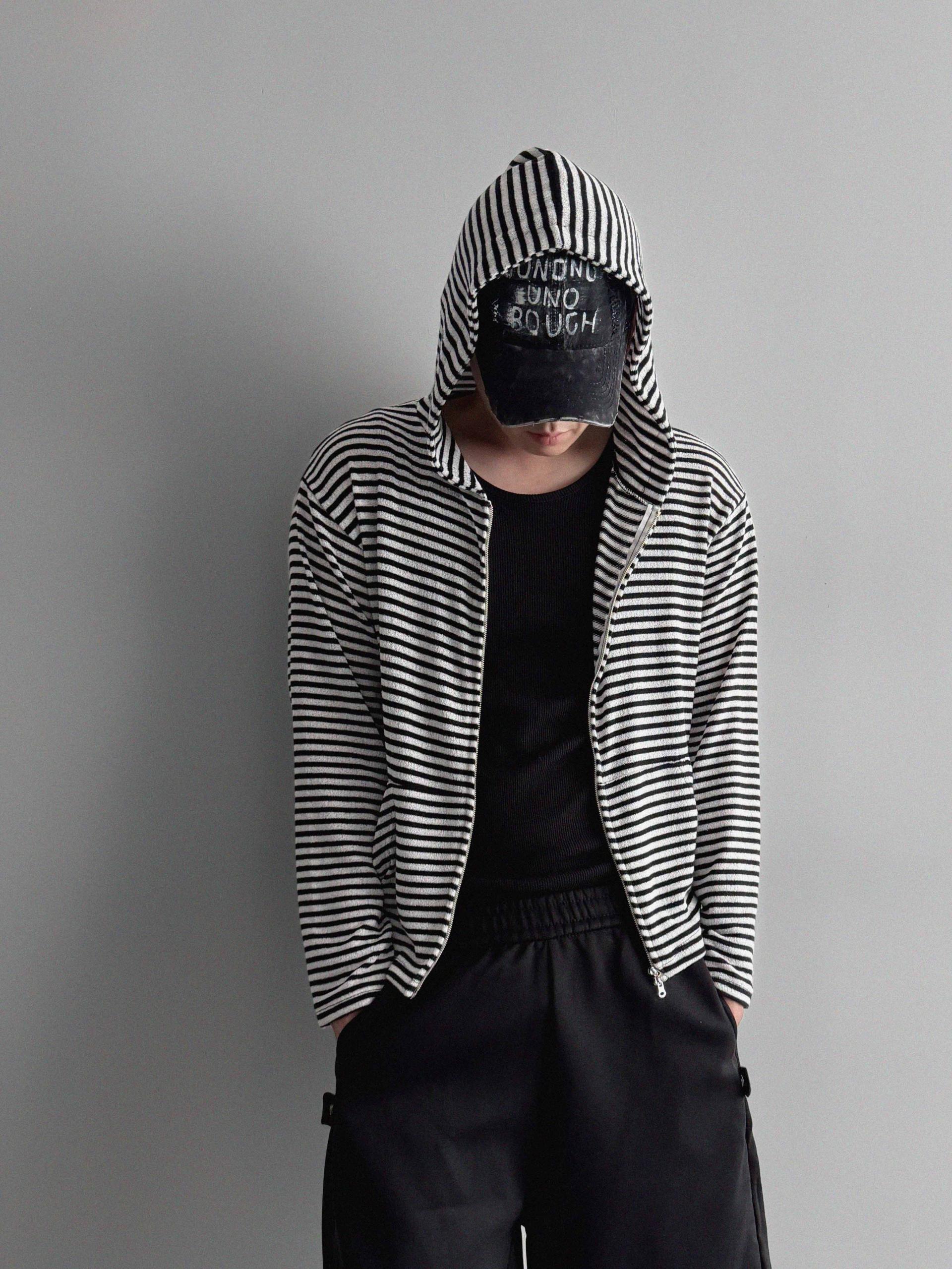 Seide stripe crop hood zip-up