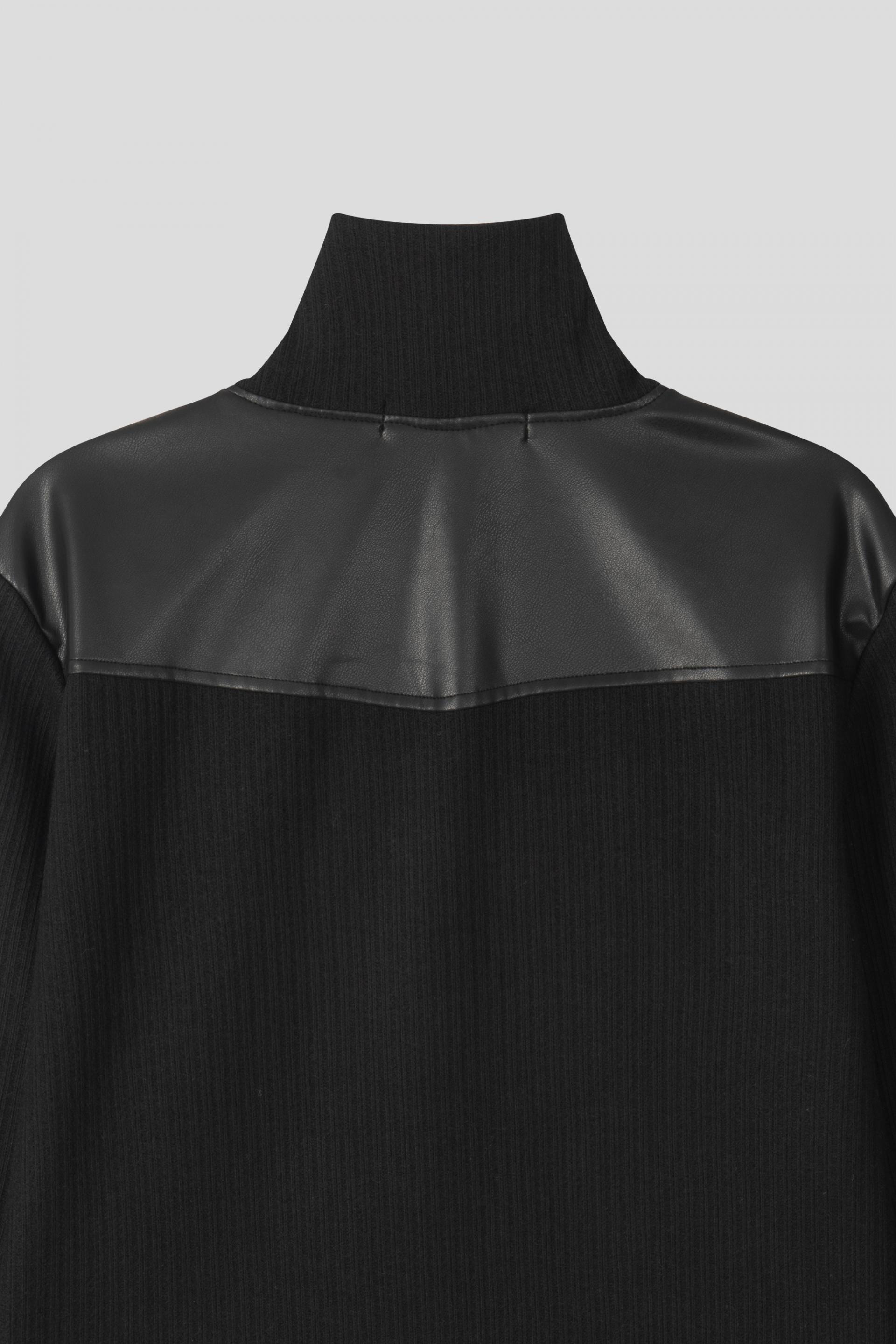 Shadow leather panel knit zip-up