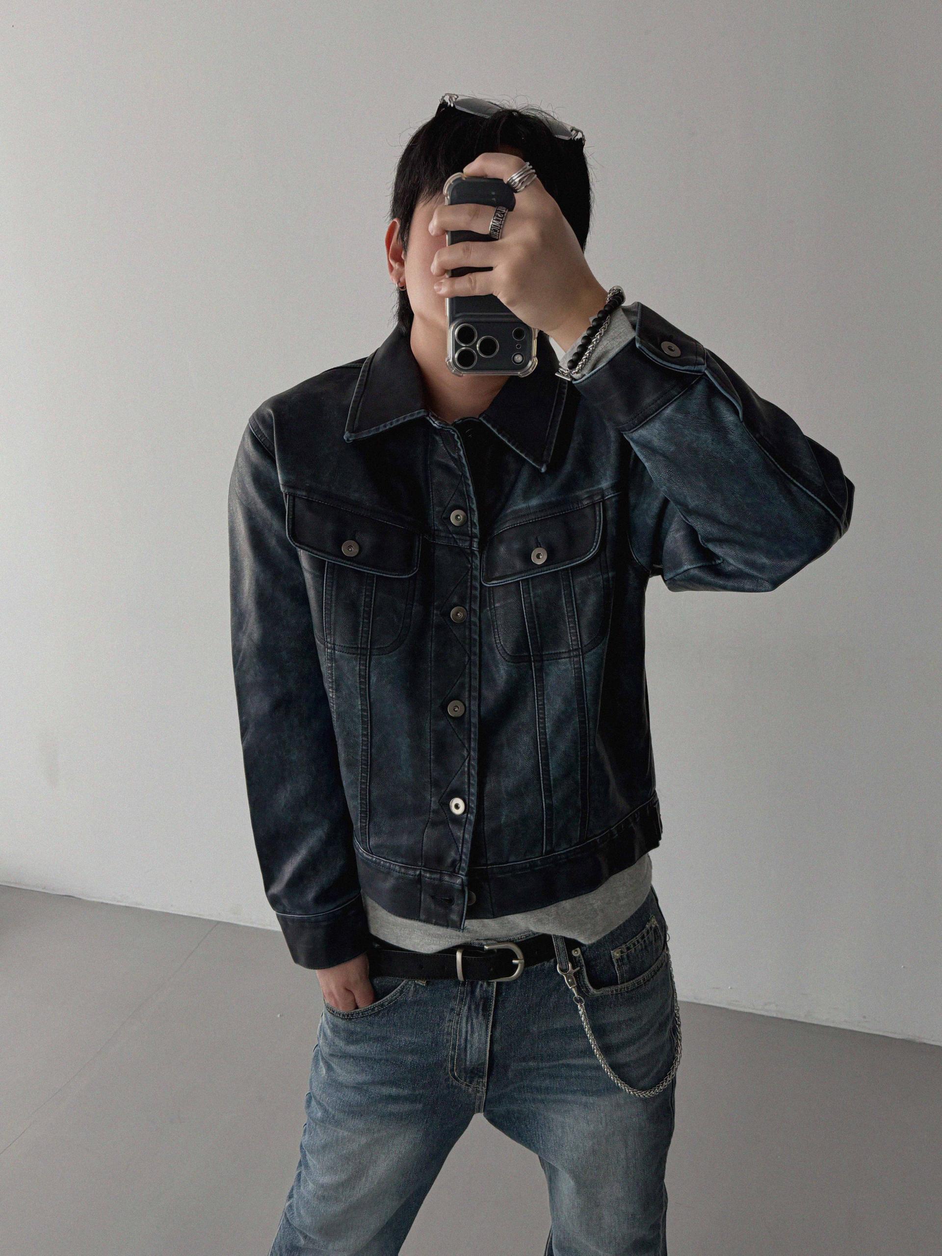 Rex leather trucker crop jacket