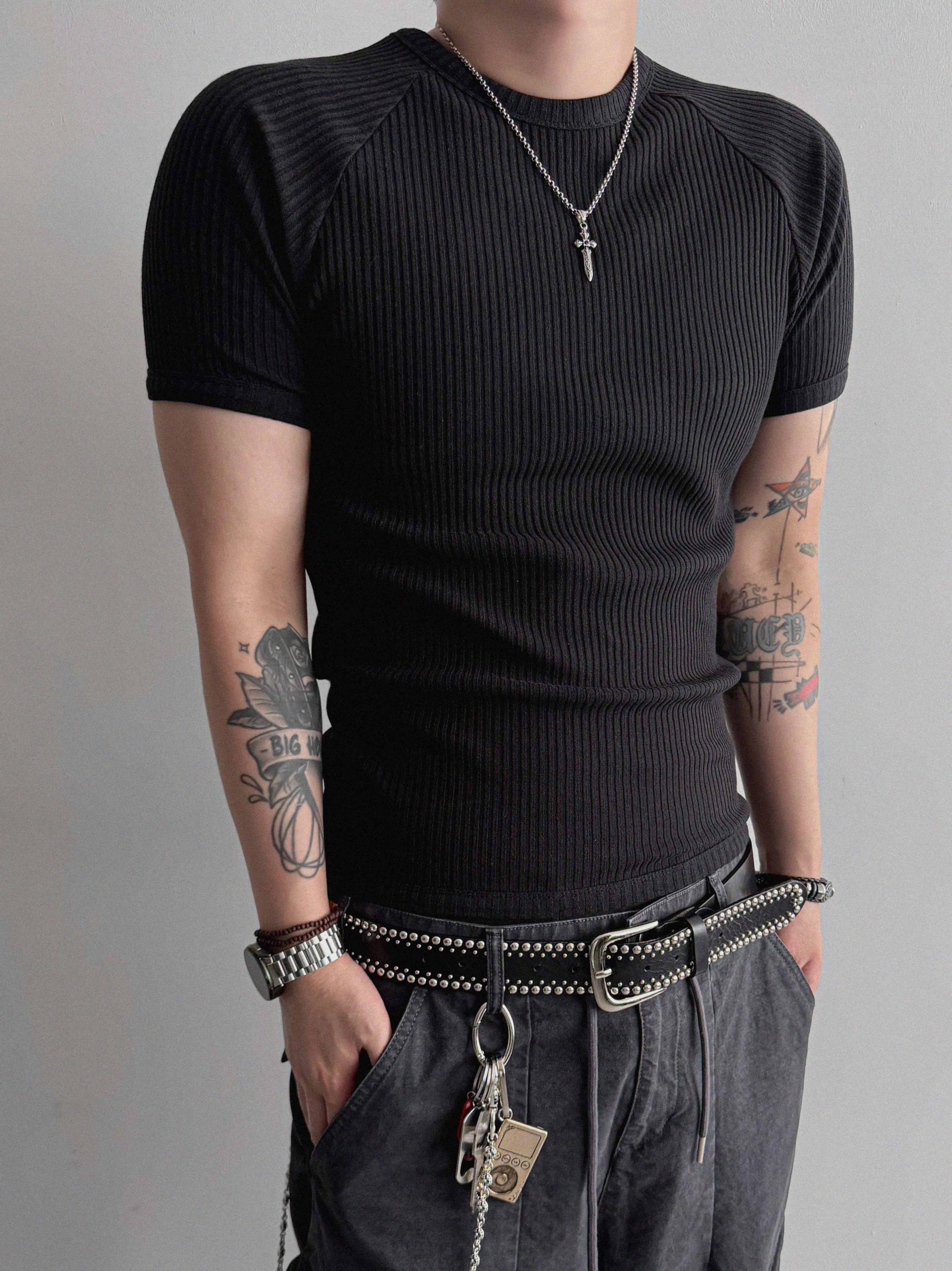 Ribbed raglan muscle half t
