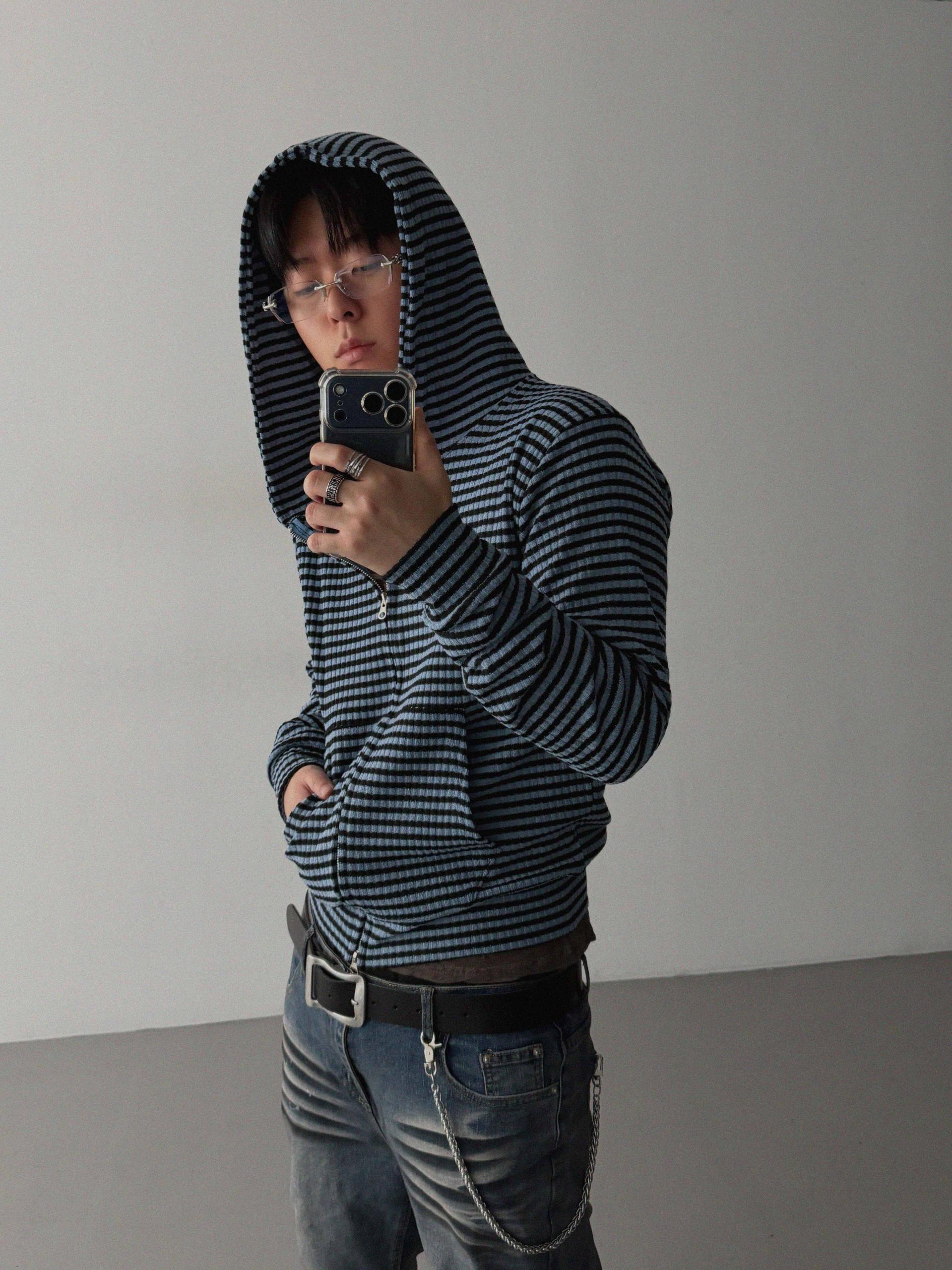 Jenny stripe crop hood zip-up