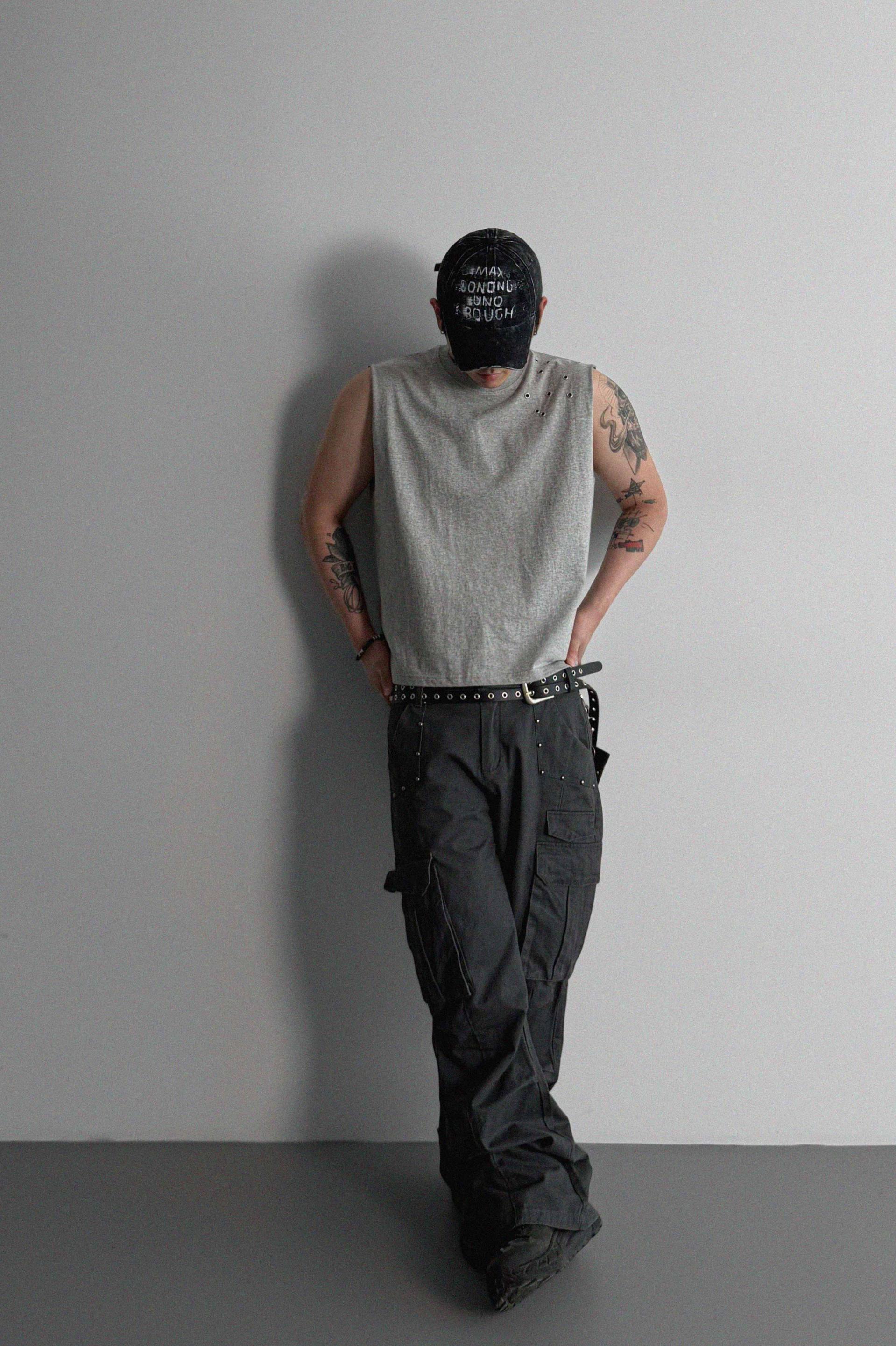 Dying stud cargo flared pants