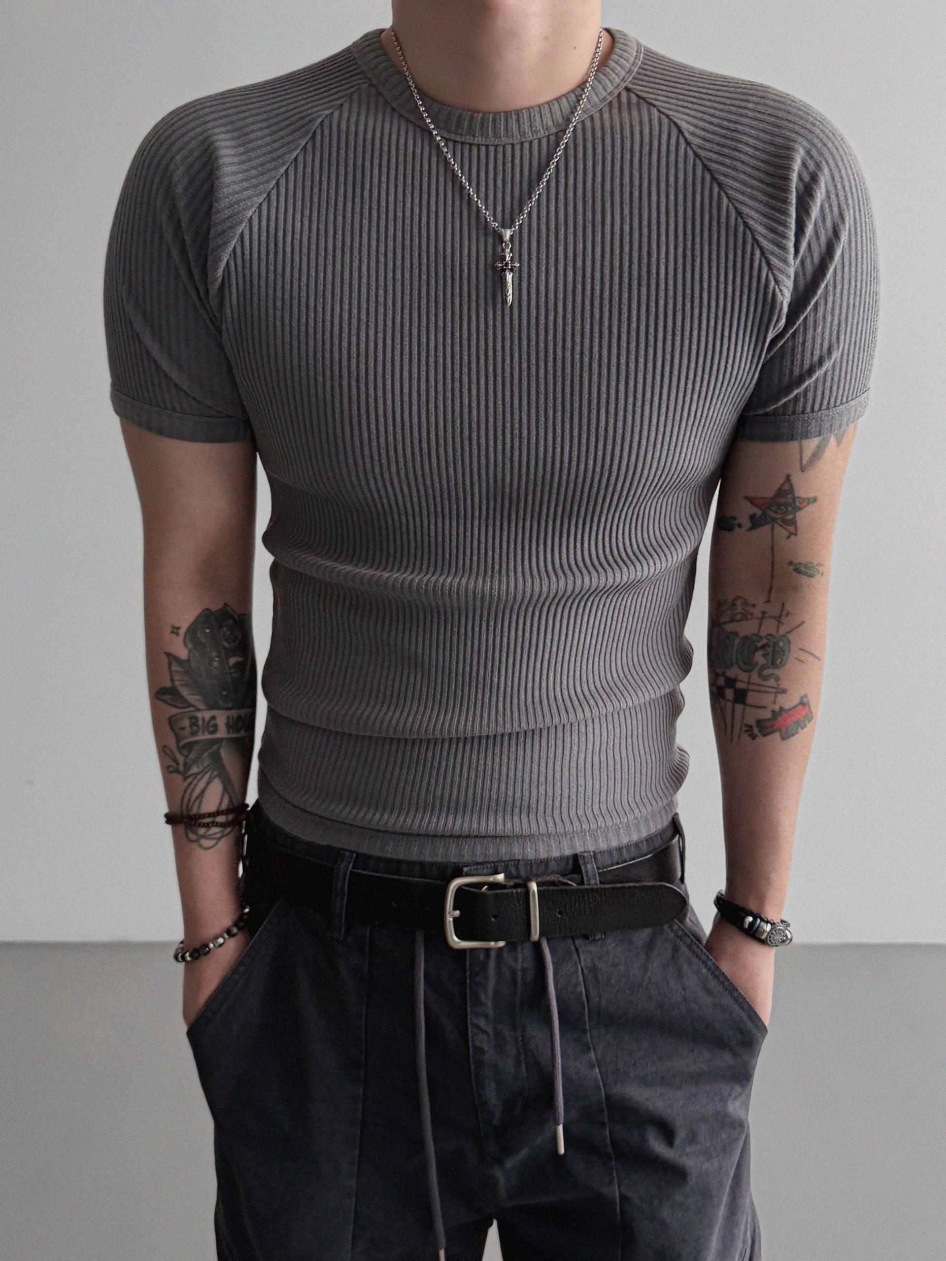 Ribbed raglan muscle half t