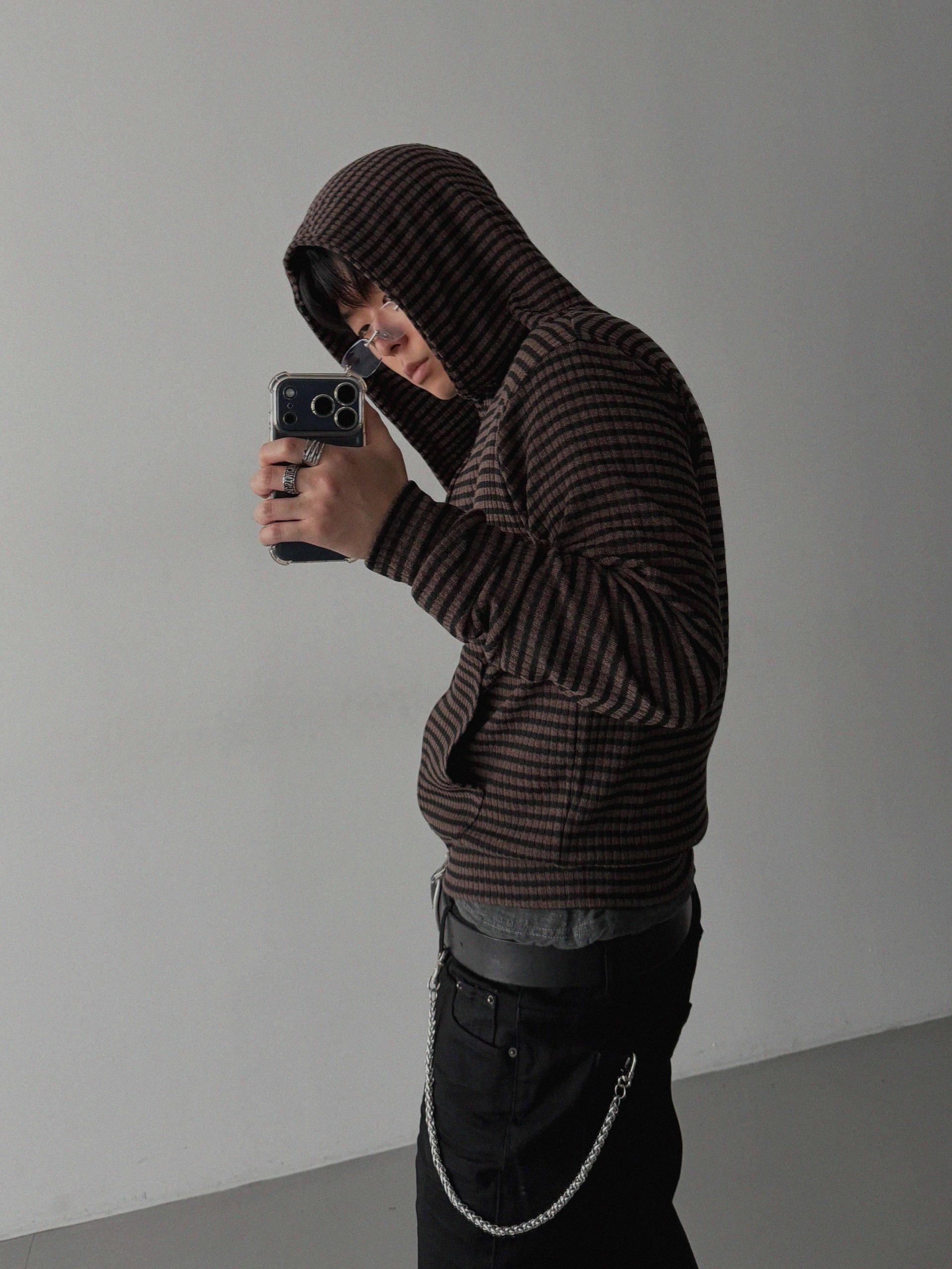 Jenny stripe crop hood zip-up